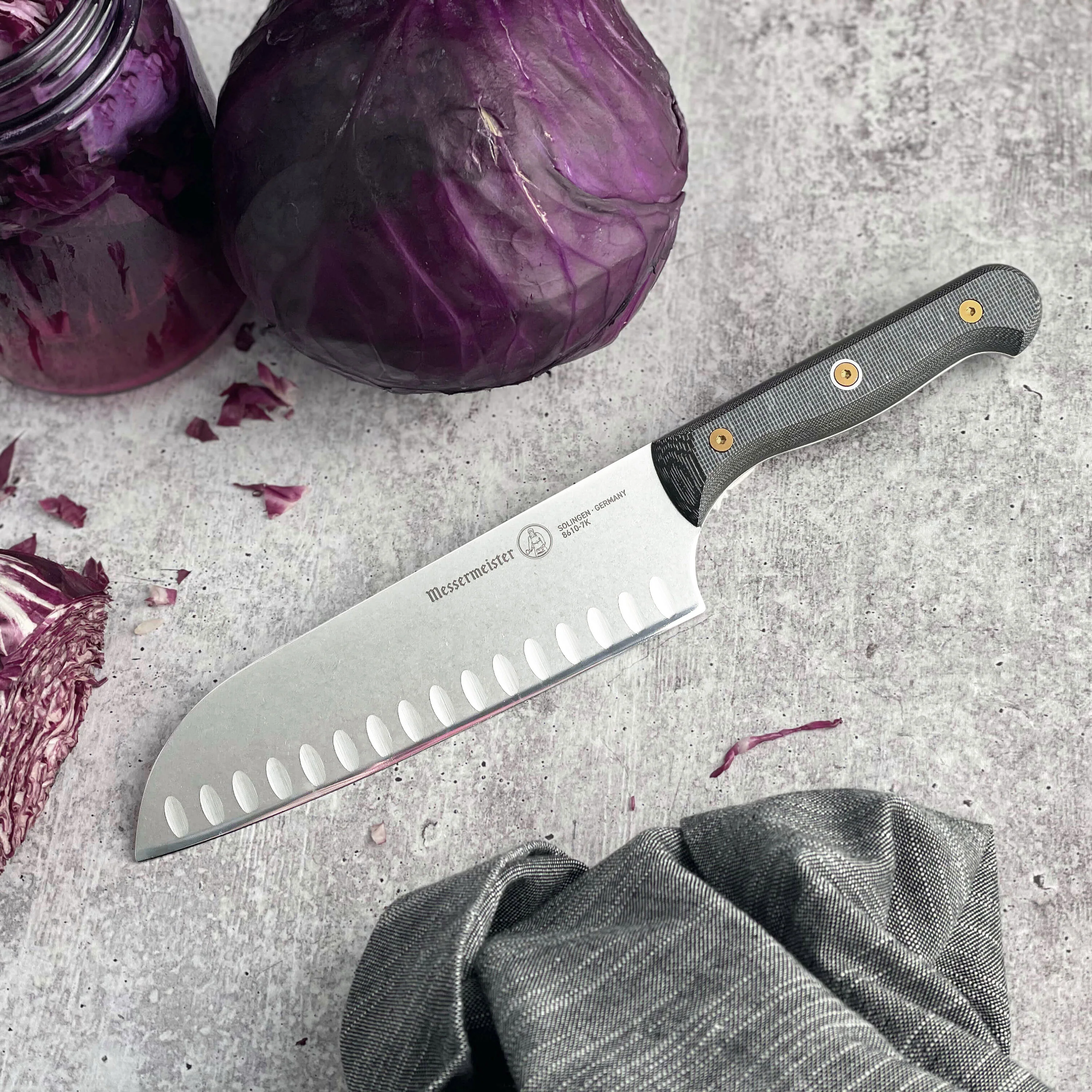 Messermeister Custom Micarta 7" Hollow Edge Santoku Knife - Image 7