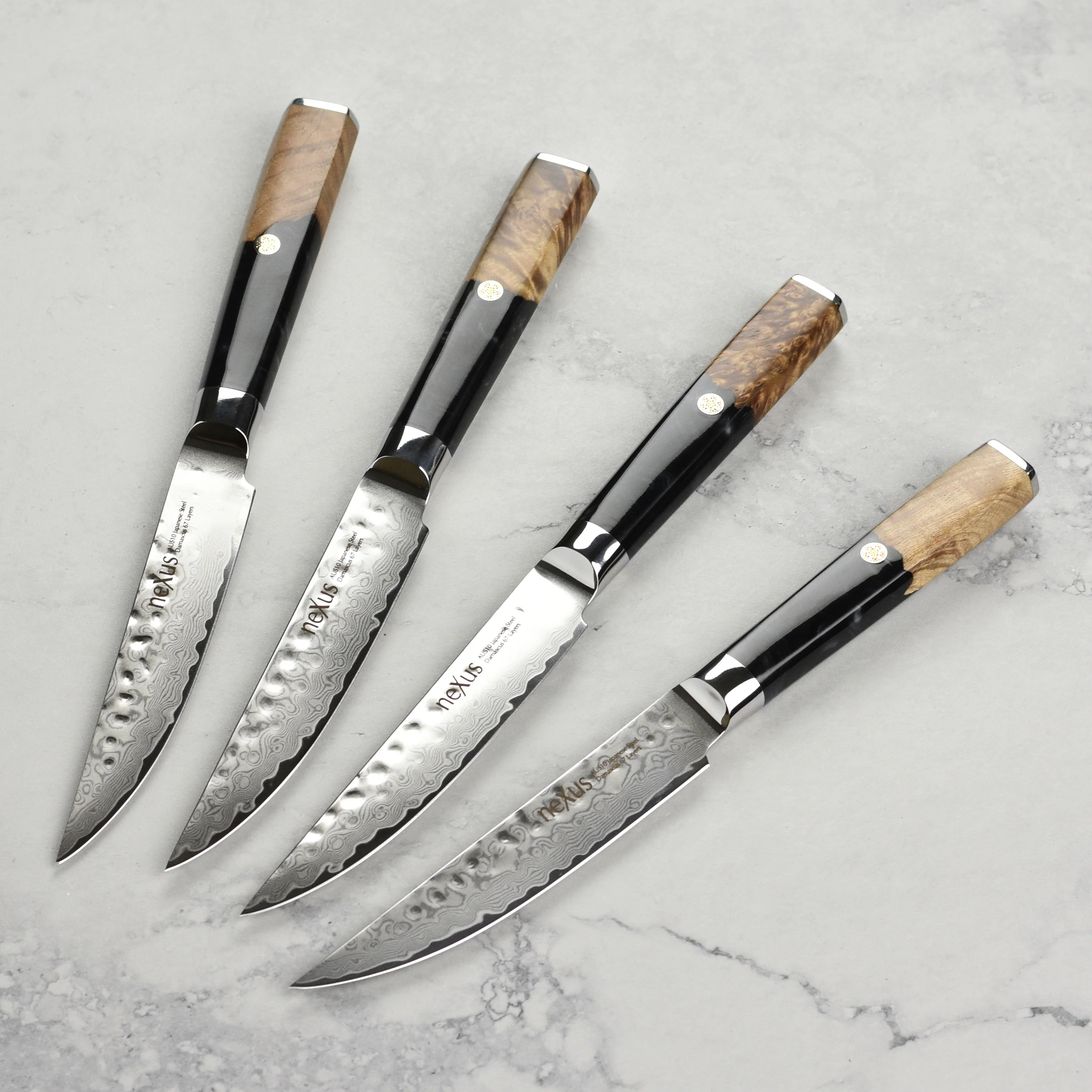 Nexus 4 Piece Damascus Steak Knife Set, Black Resin & Stabilized Wood - Image 2