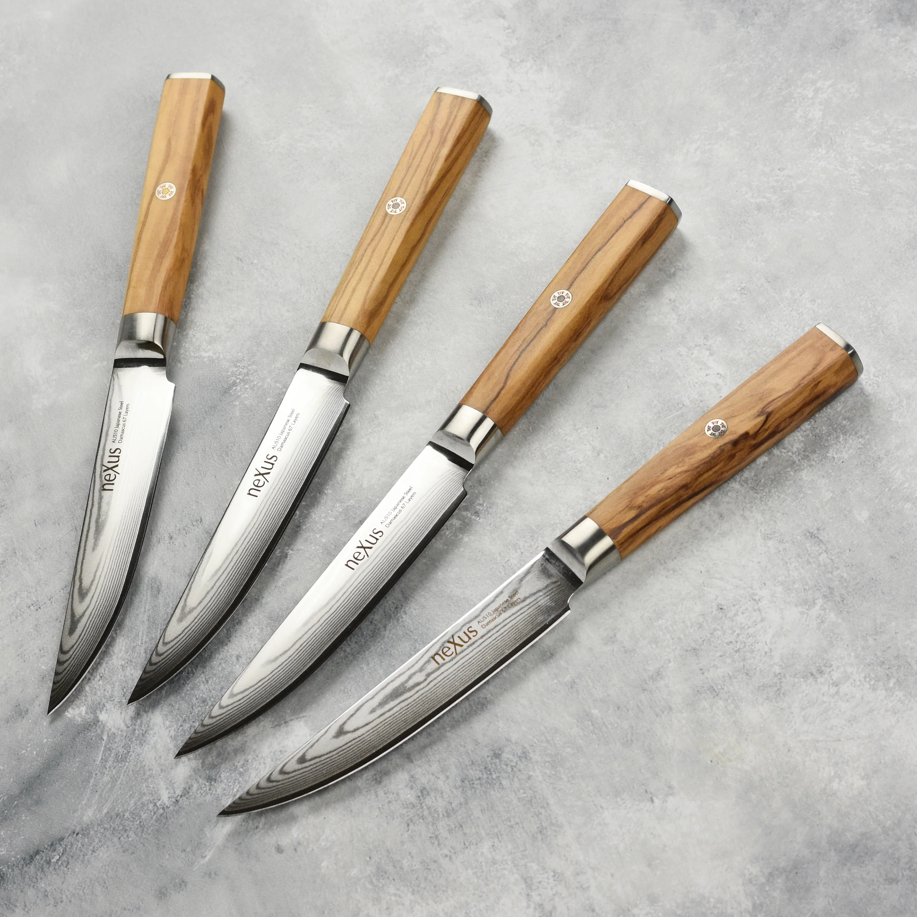 Nexus 4 Piece Damascus Steak Knife Set, Olive Wood - Image 2