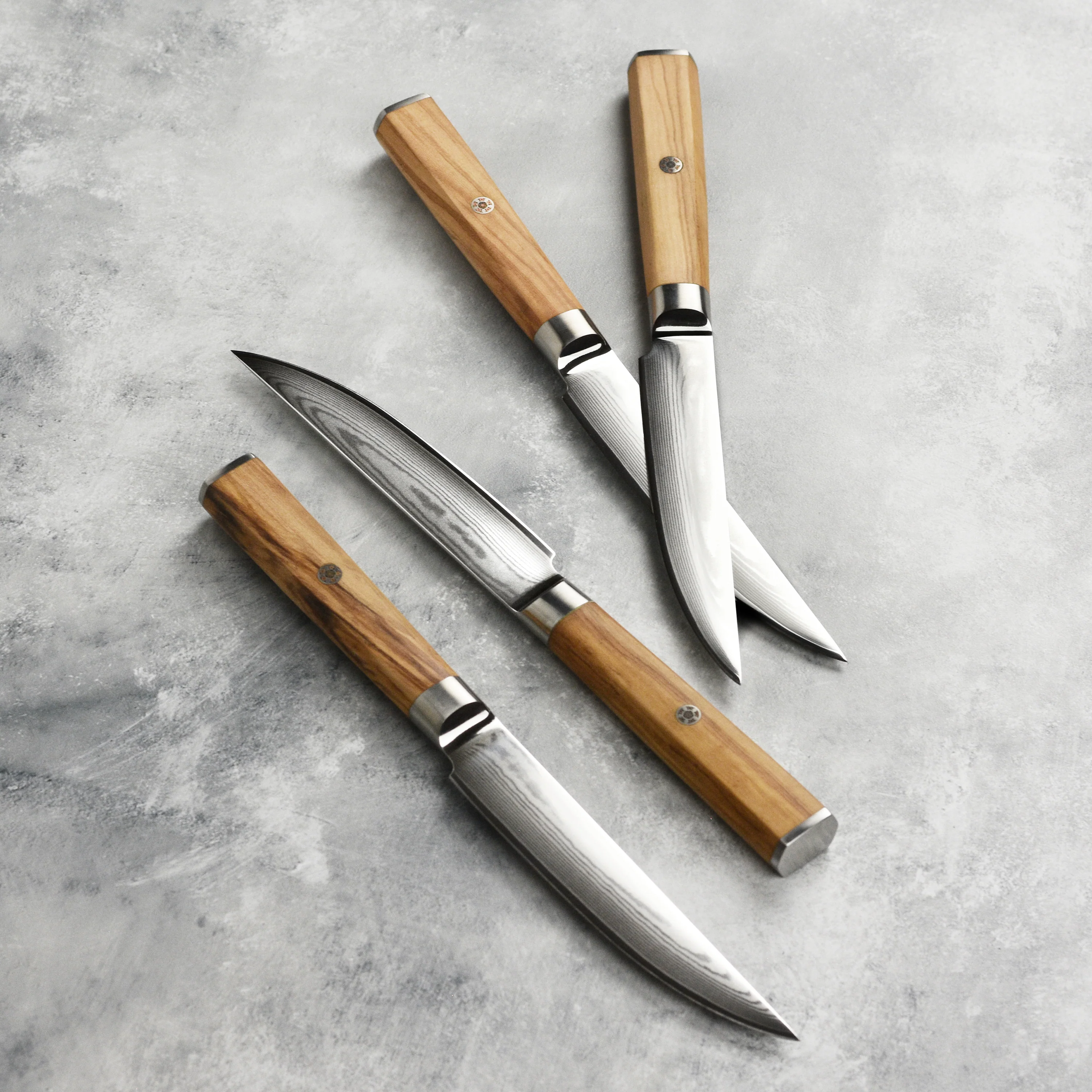 Nexus 4 Piece Damascus Steak Knife Set, Olive Wood - Image 3