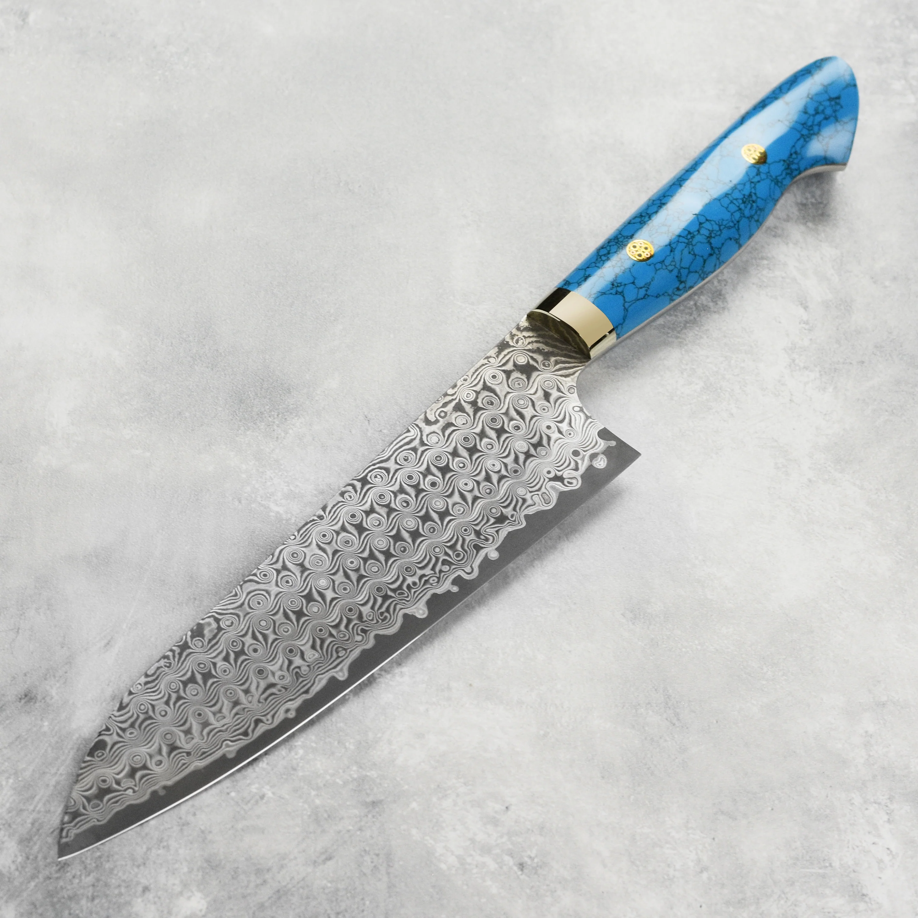 Nigara Anmon SG2 Damascus 8.25" Gyuto, Blue Turquoise - Image 4