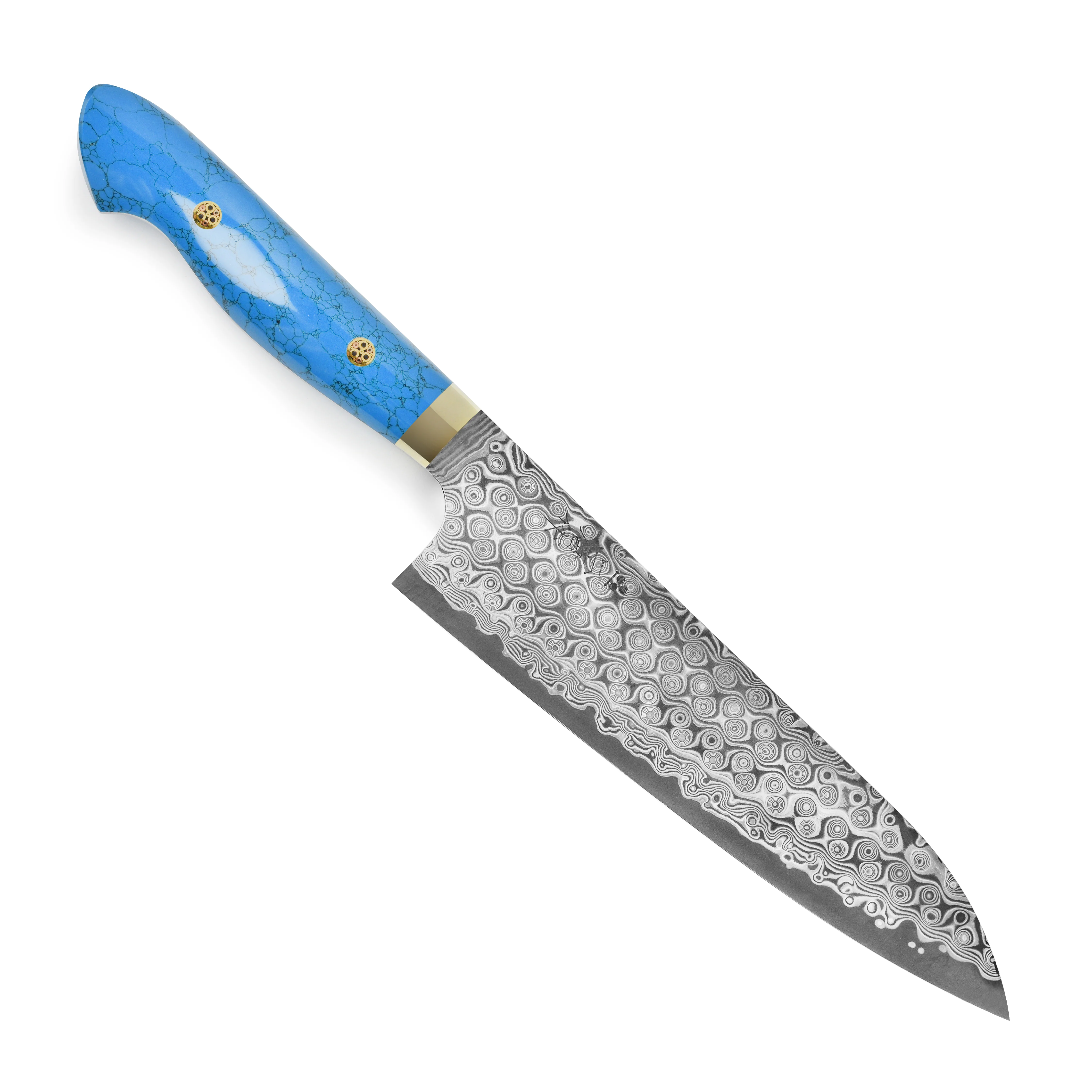 Nigara Anmon SG2 Damascus 8.25" Gyuto, Blue Turquoise - Image 5