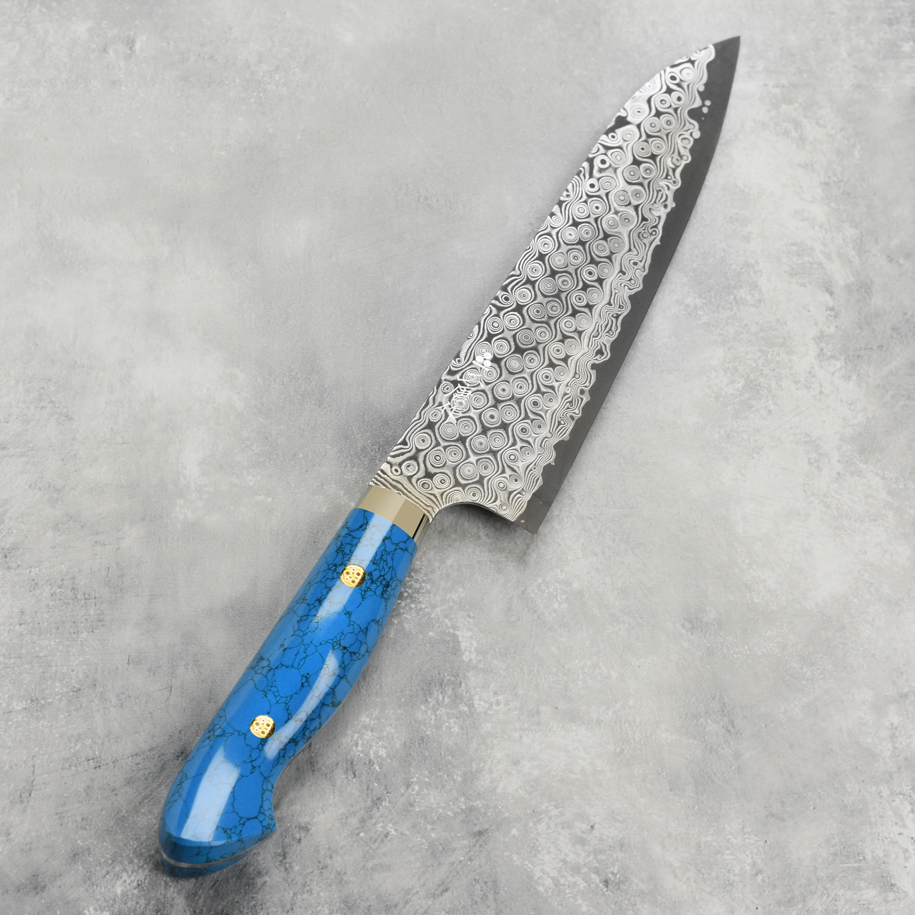 Nigara Anmon SG2 Damascus 8.25" Gyuto, Blue Turquoise - Image 7
