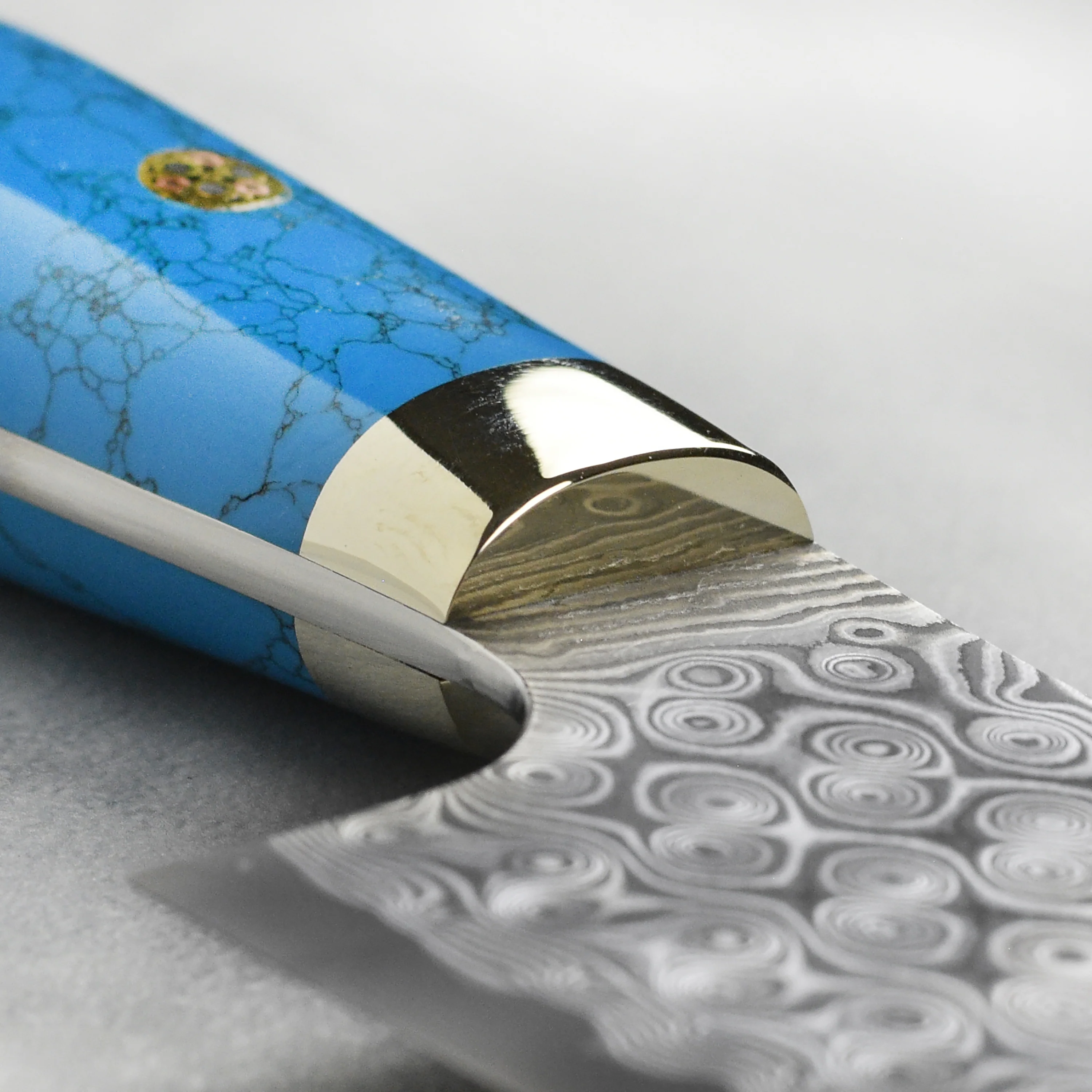Nigara Anmon SG2 Damascus 8.25" Gyuto, Blue Turquoise - Image 8