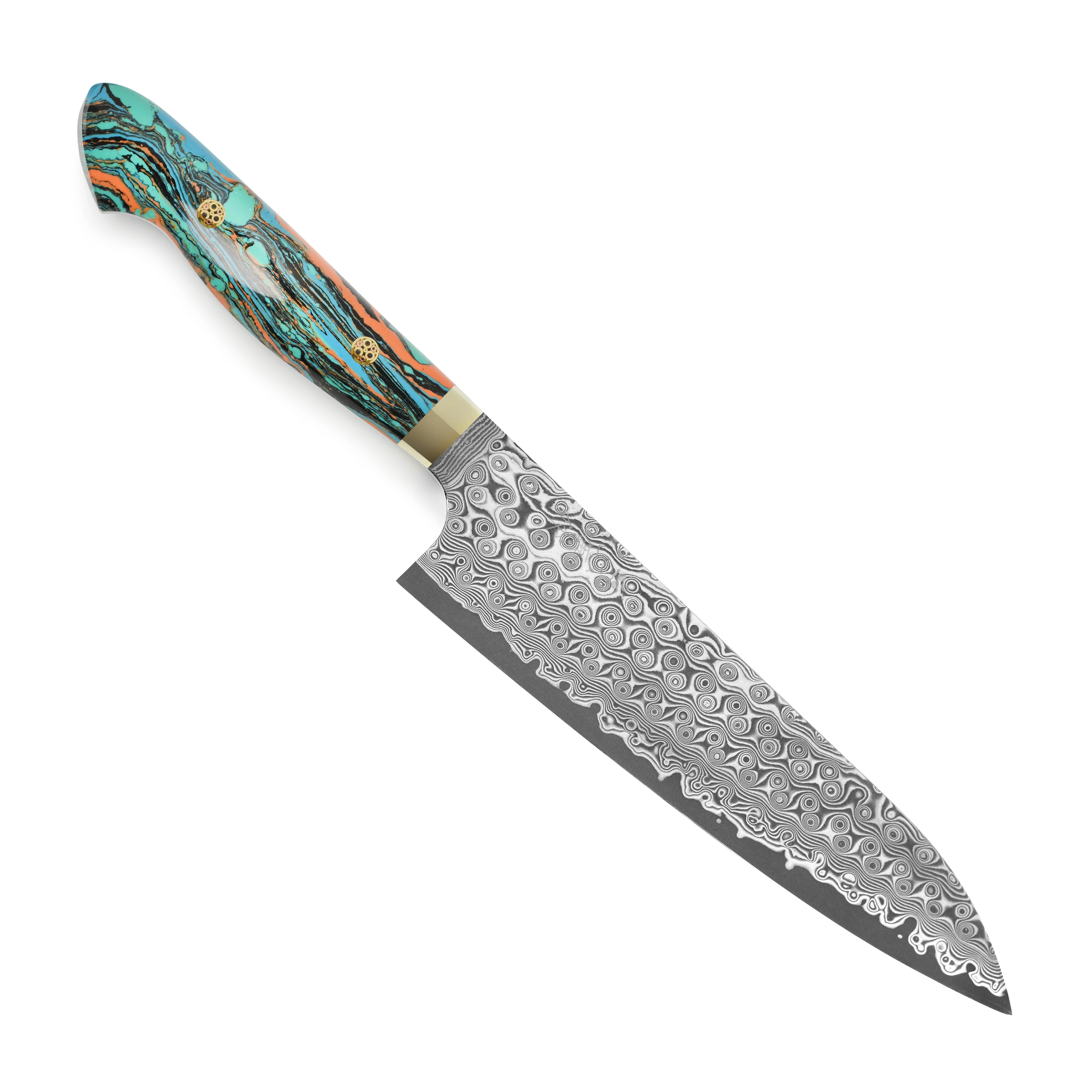 Nigara Anmon SG2 Damascus 8.25" Gyuto, Marble Turquoise - Image 5