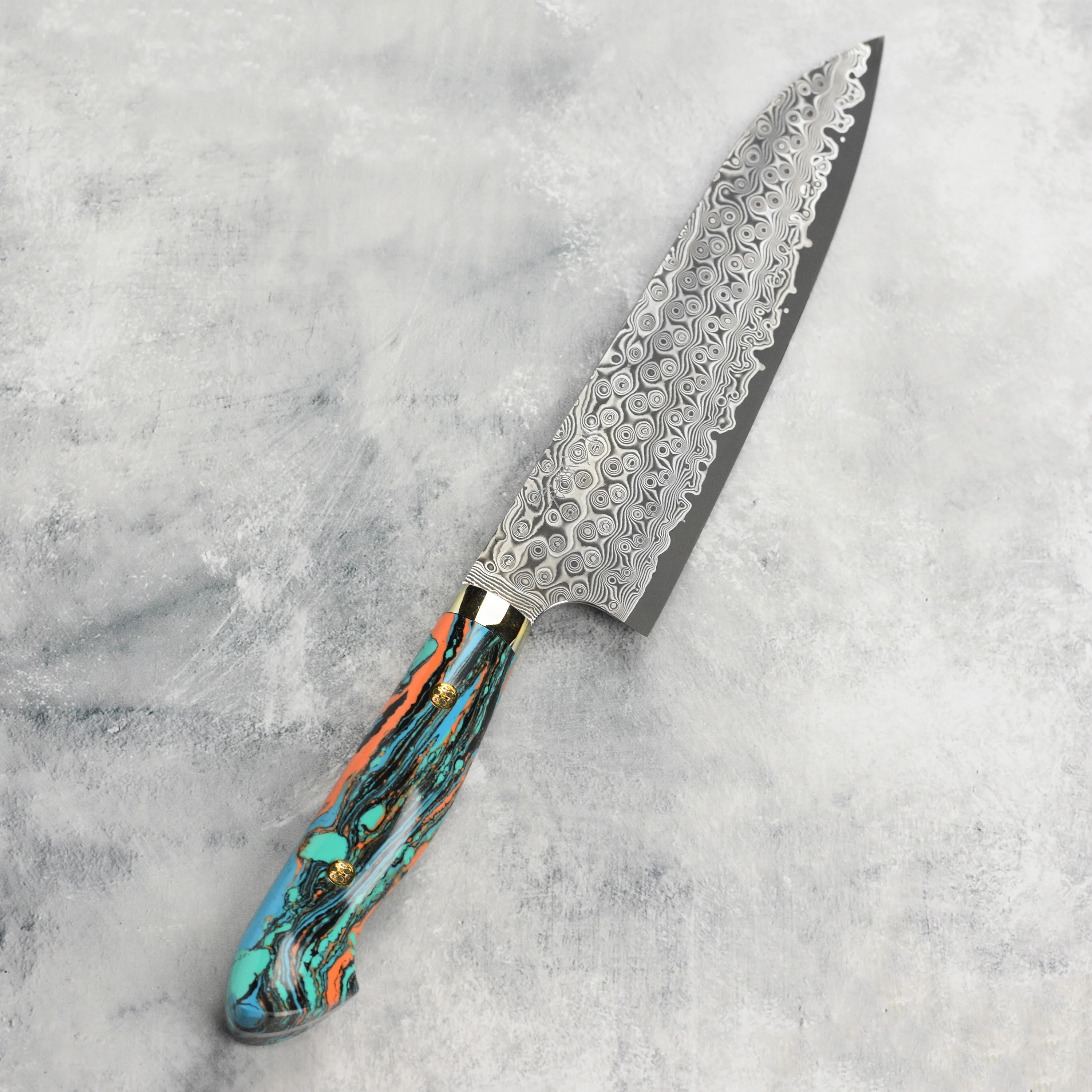 Nigara Anmon SG2 Damascus 8.25" Gyuto, Marble Turquoise - Image 7