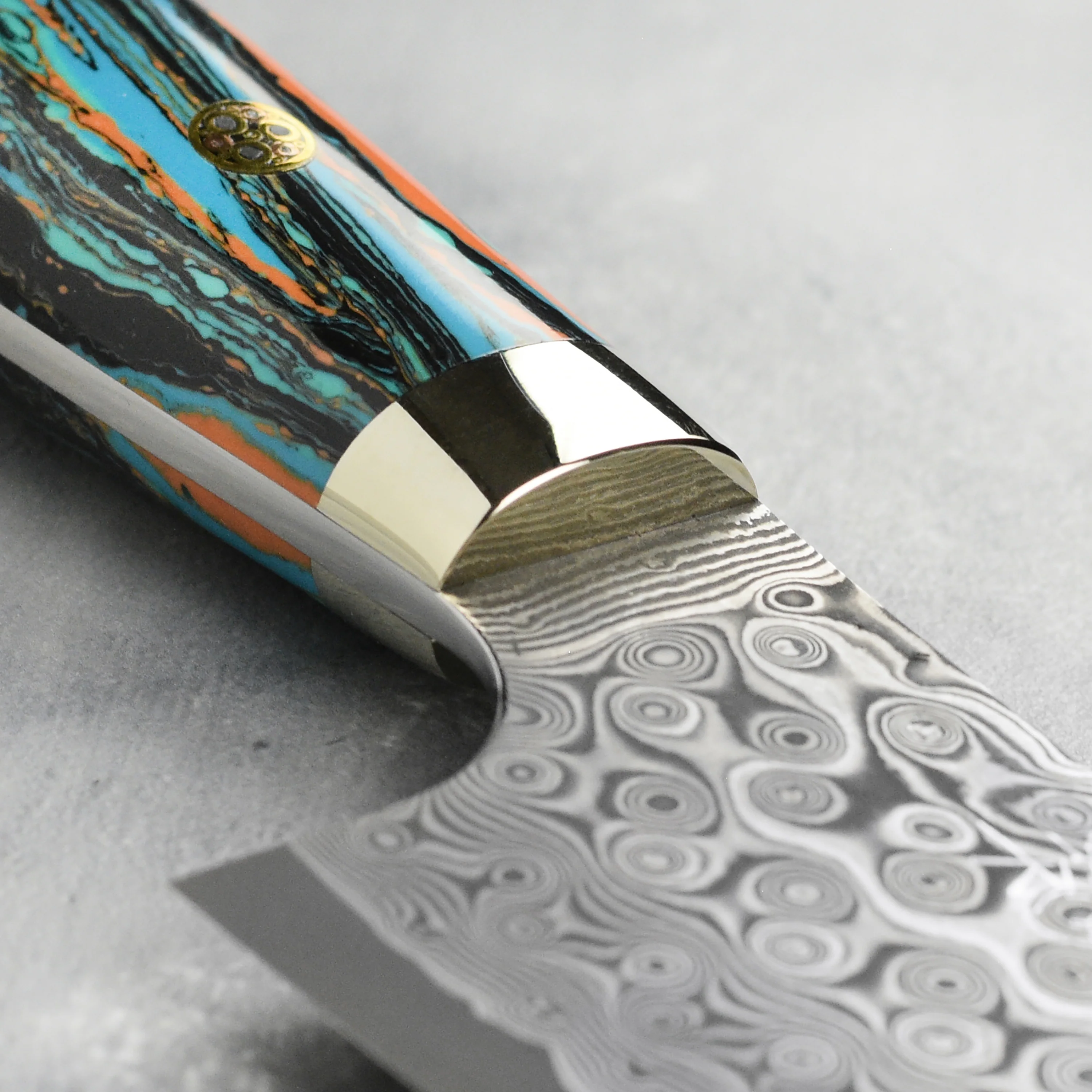 Nigara Anmon SG2 Damascus 8.25" Gyuto, Marble Turquoise - Image 8