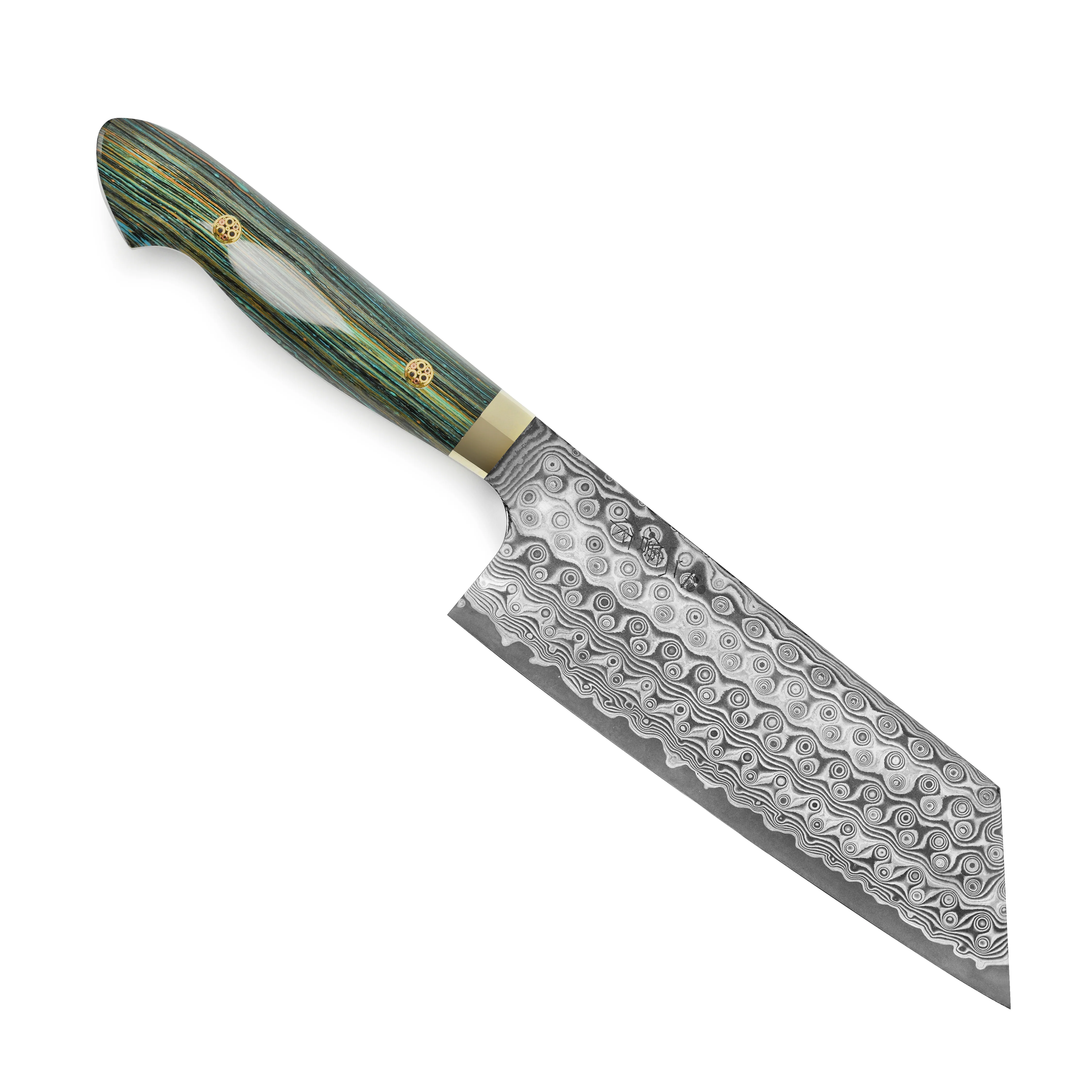 Nigara Anmon SG2 Damascus 7" Kiritsuke Nakiri, Striped Turquoise - Image 5