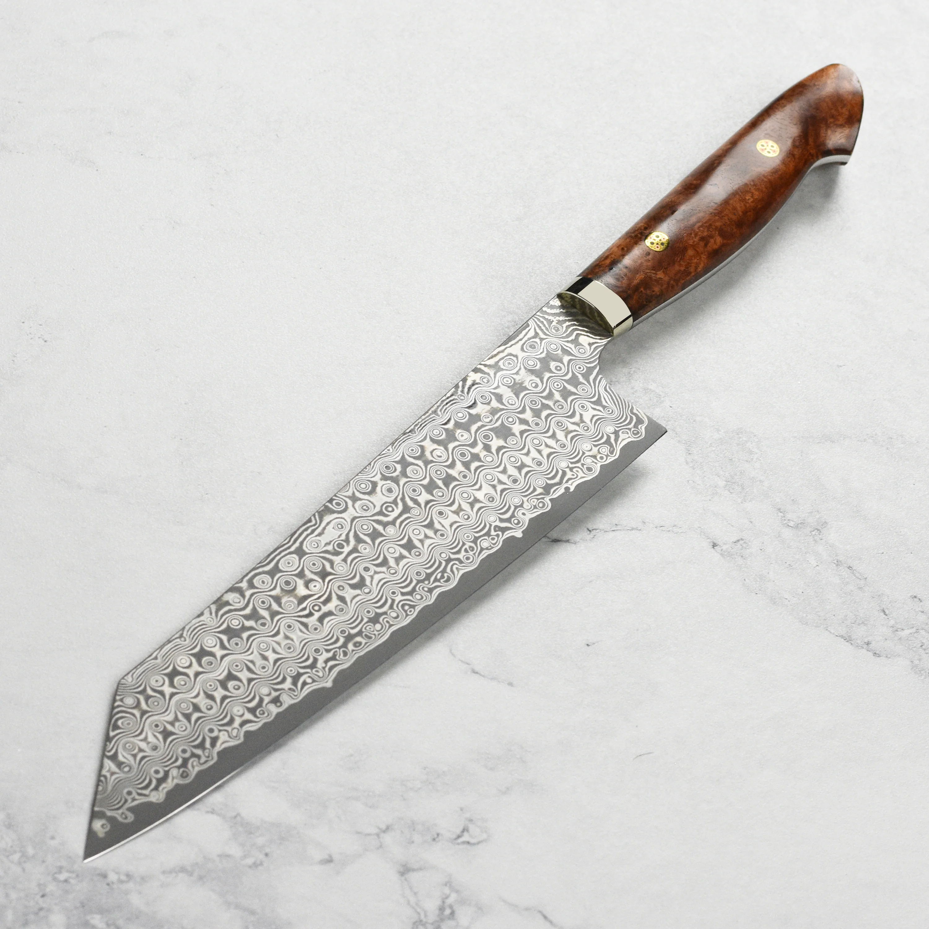 Nigara Anmon SG2 Damascus 9.4" Kiritsuke, Quince Wood - Image 6