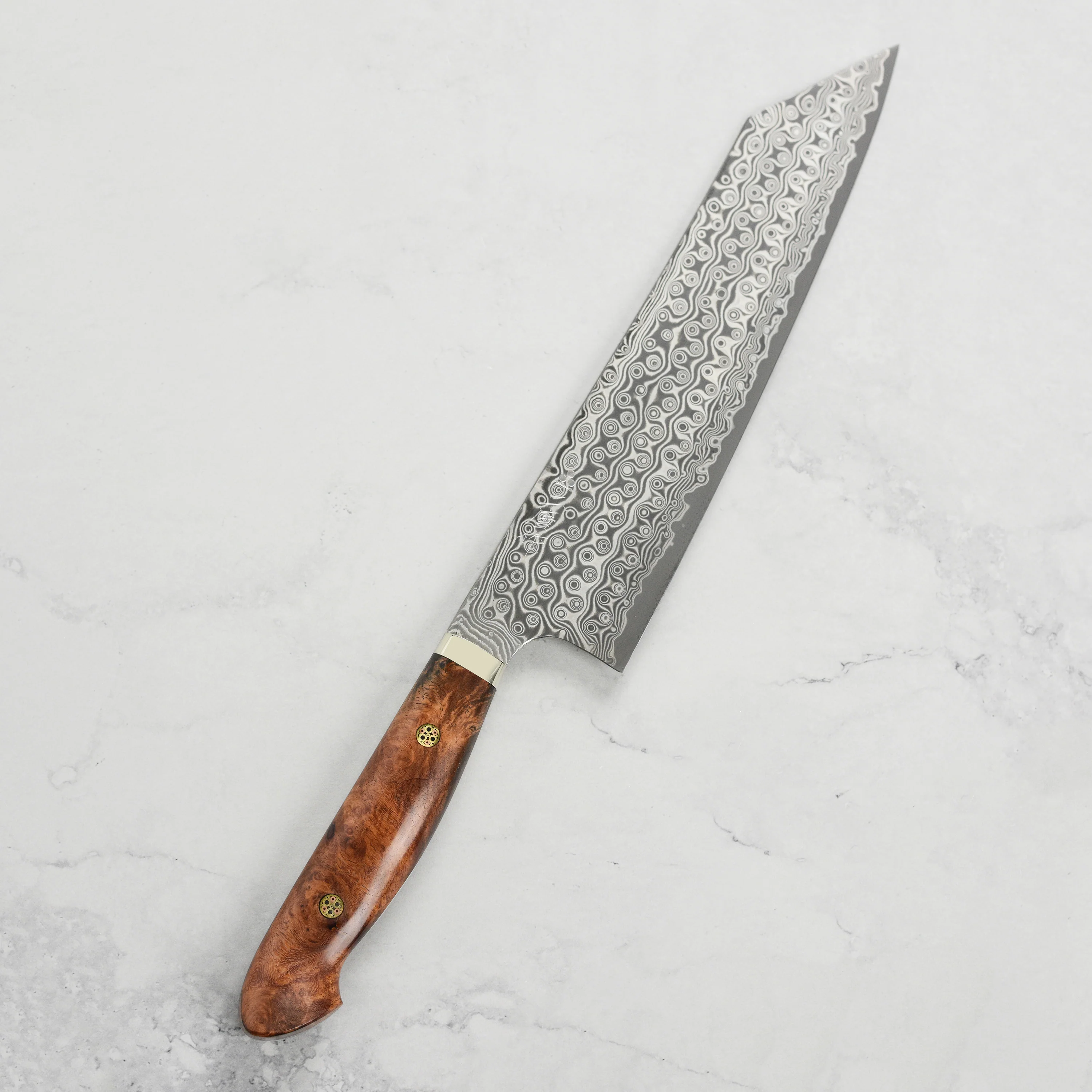 Nigara Anmon SG2 Damascus 9.4" Kiritsuke, Quince Wood - Image 8