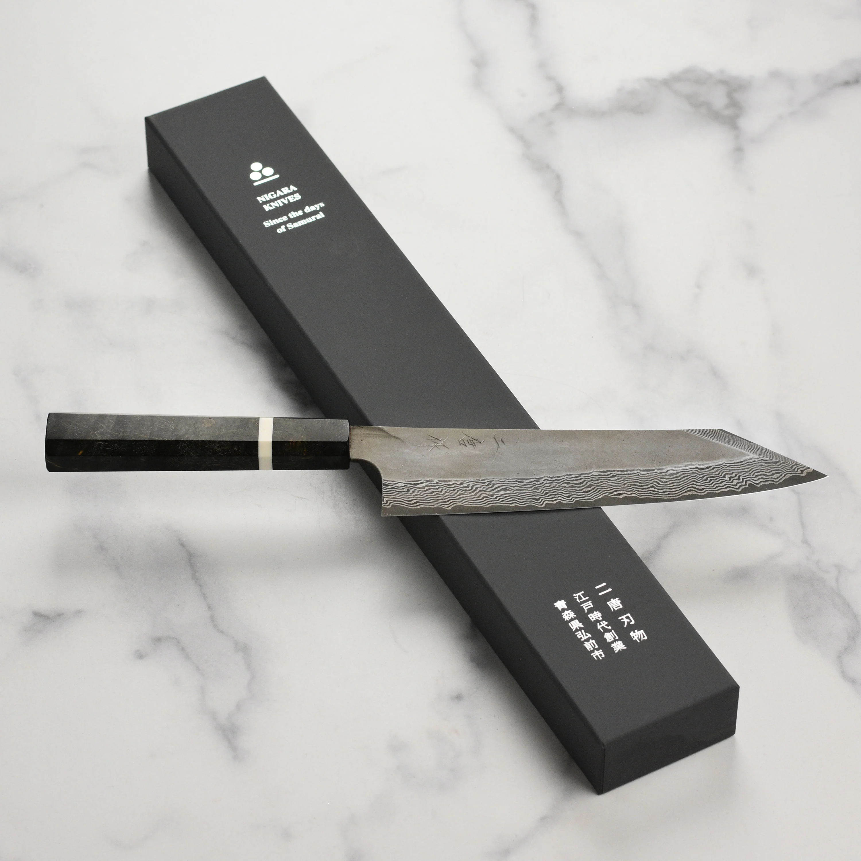 Nigara Ginsan Kurozome Damascus 8.25" Kiritsuke - Image 7