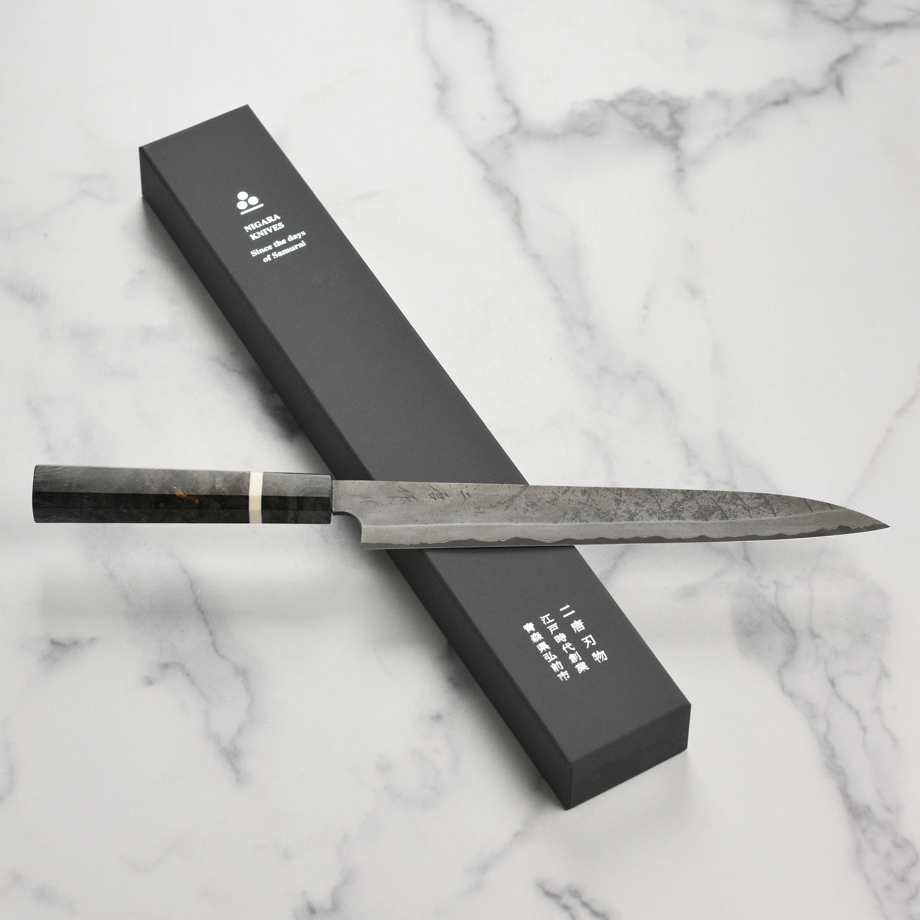 Nigara Ginsan Kurozome Damascus 10.6" Sujihiki - Image 7