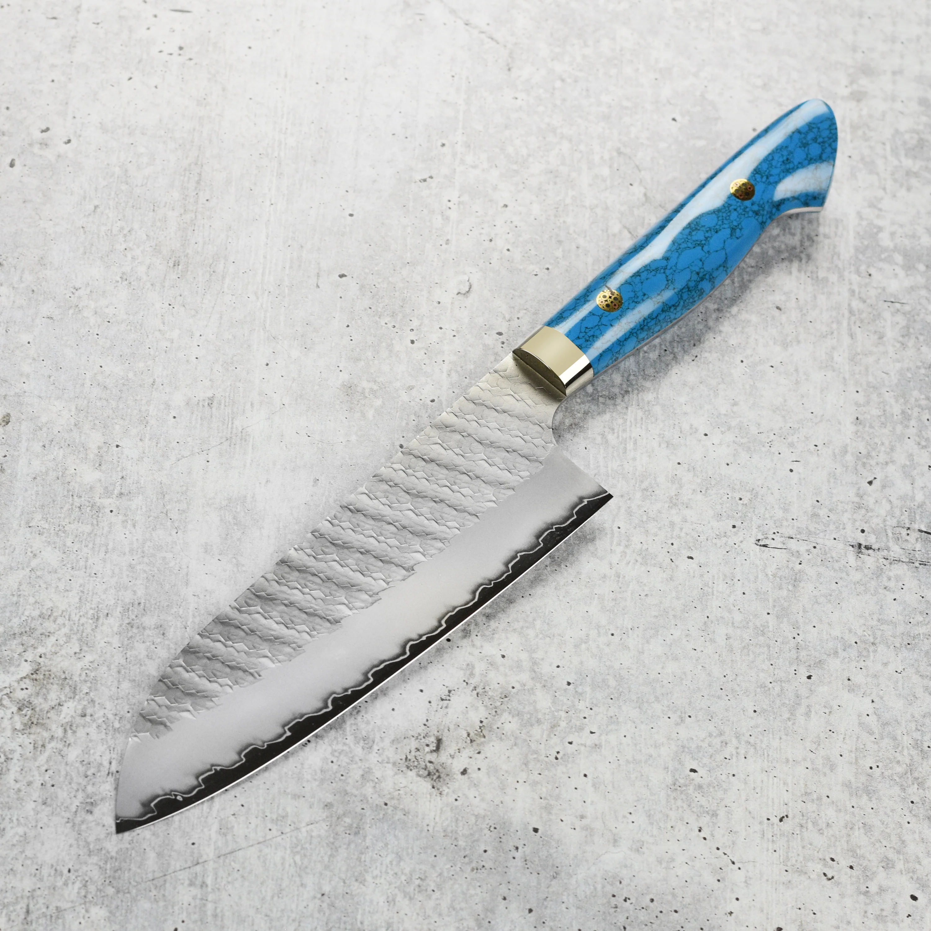 Nigara SG2 Migaki Tsuchime 7" Santoku, Blue Turquoise - Image 6
