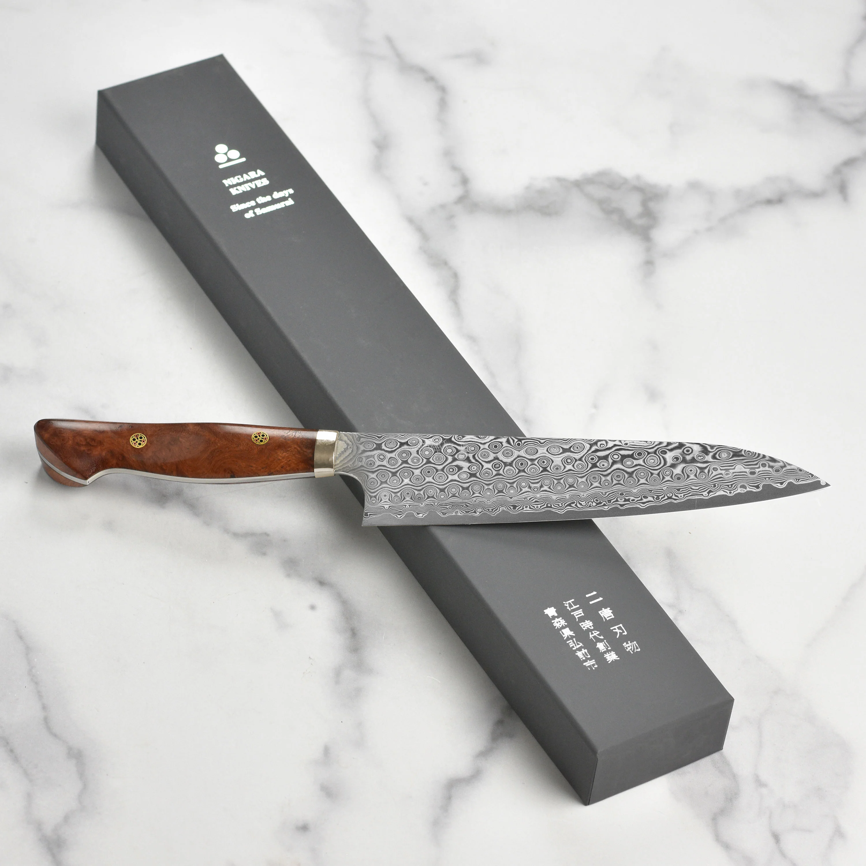 Nigara Anmon SG2 Damascus 8.25" Gyuto, Quince Wood - Image 7