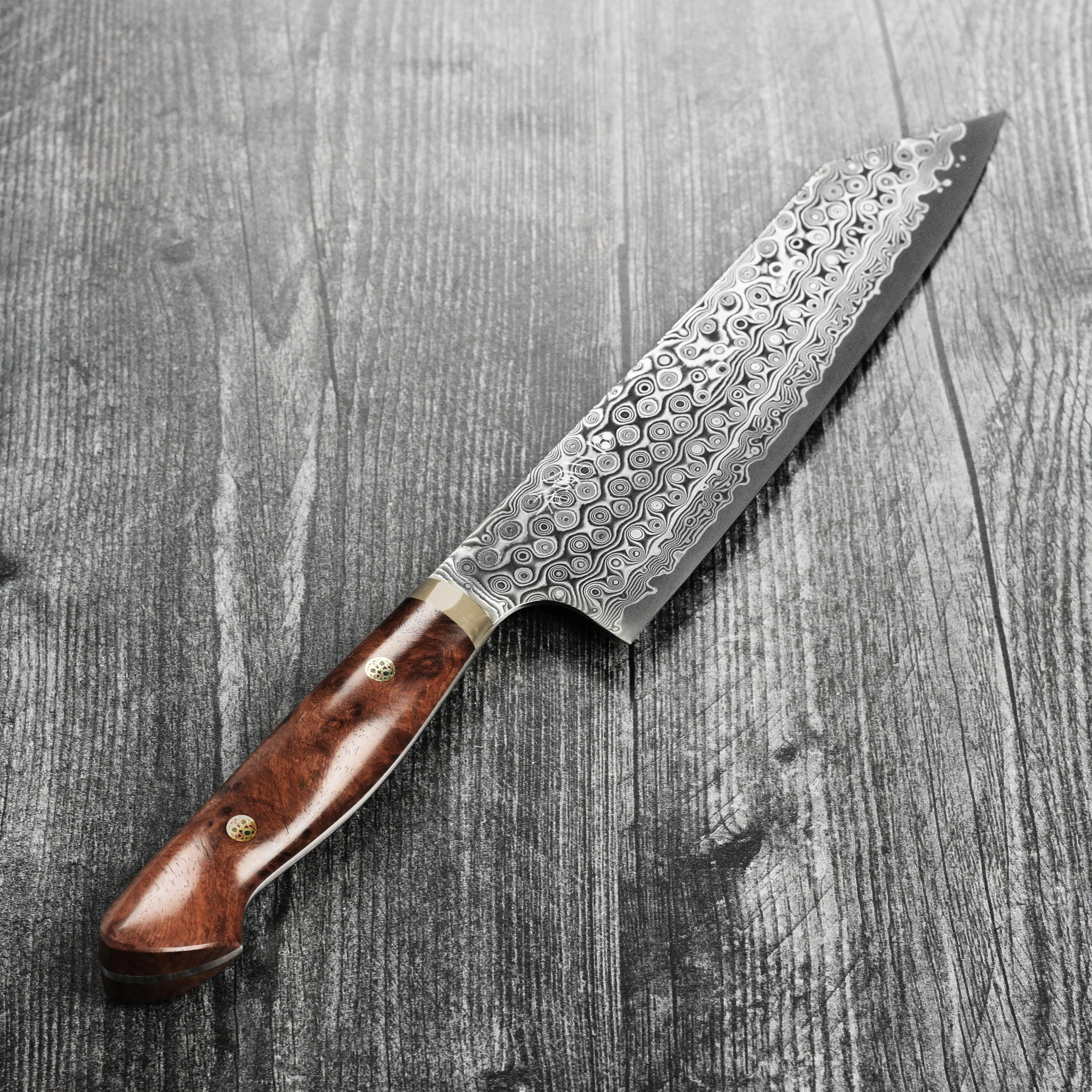 Nigara Anmon SG2 Damascus 8.25" Kiritsuke, Quince Wood - Image 4