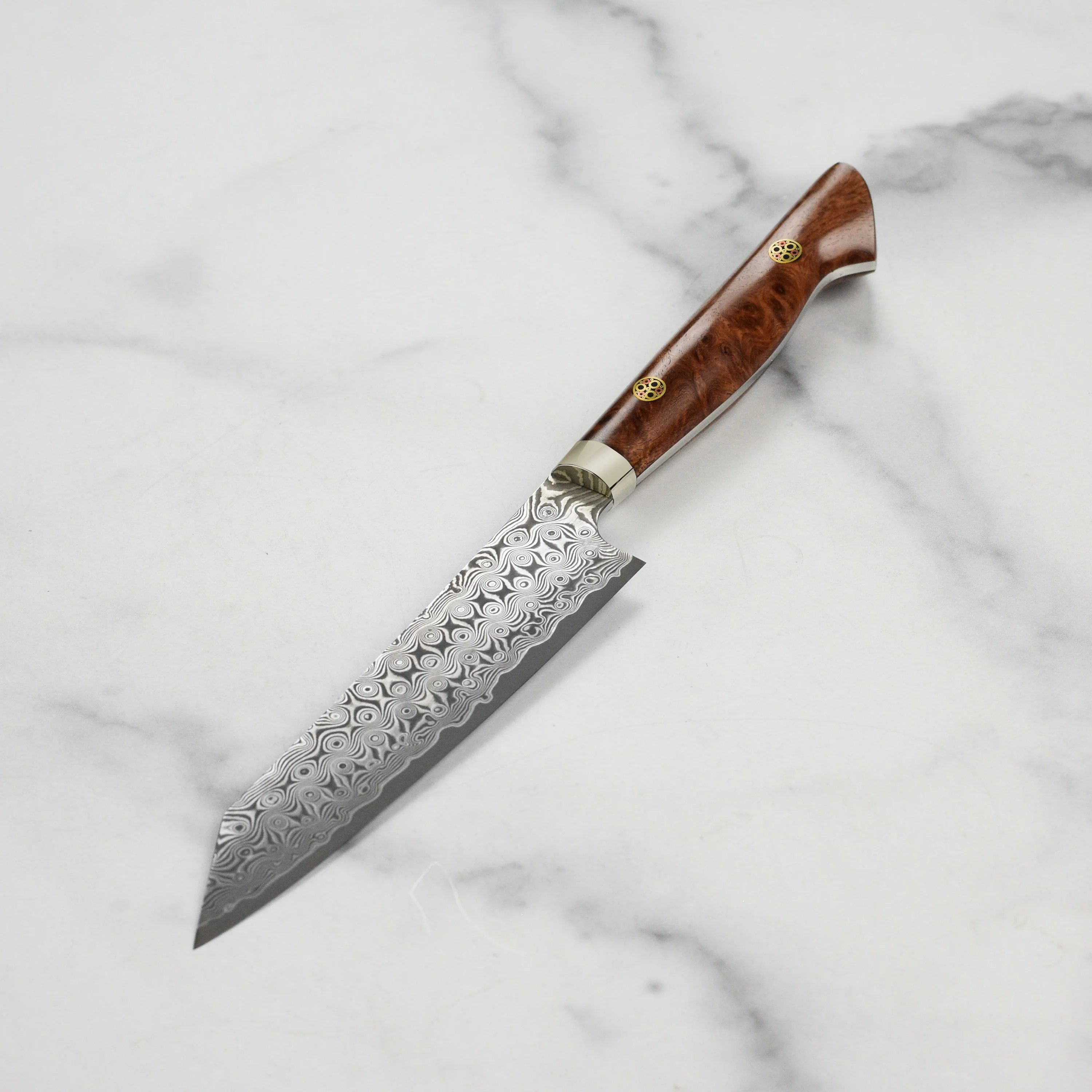 Nigara Anmon SG2 Damascus 5.9" Kiritsuke Petty, Quince Wood - Image 4