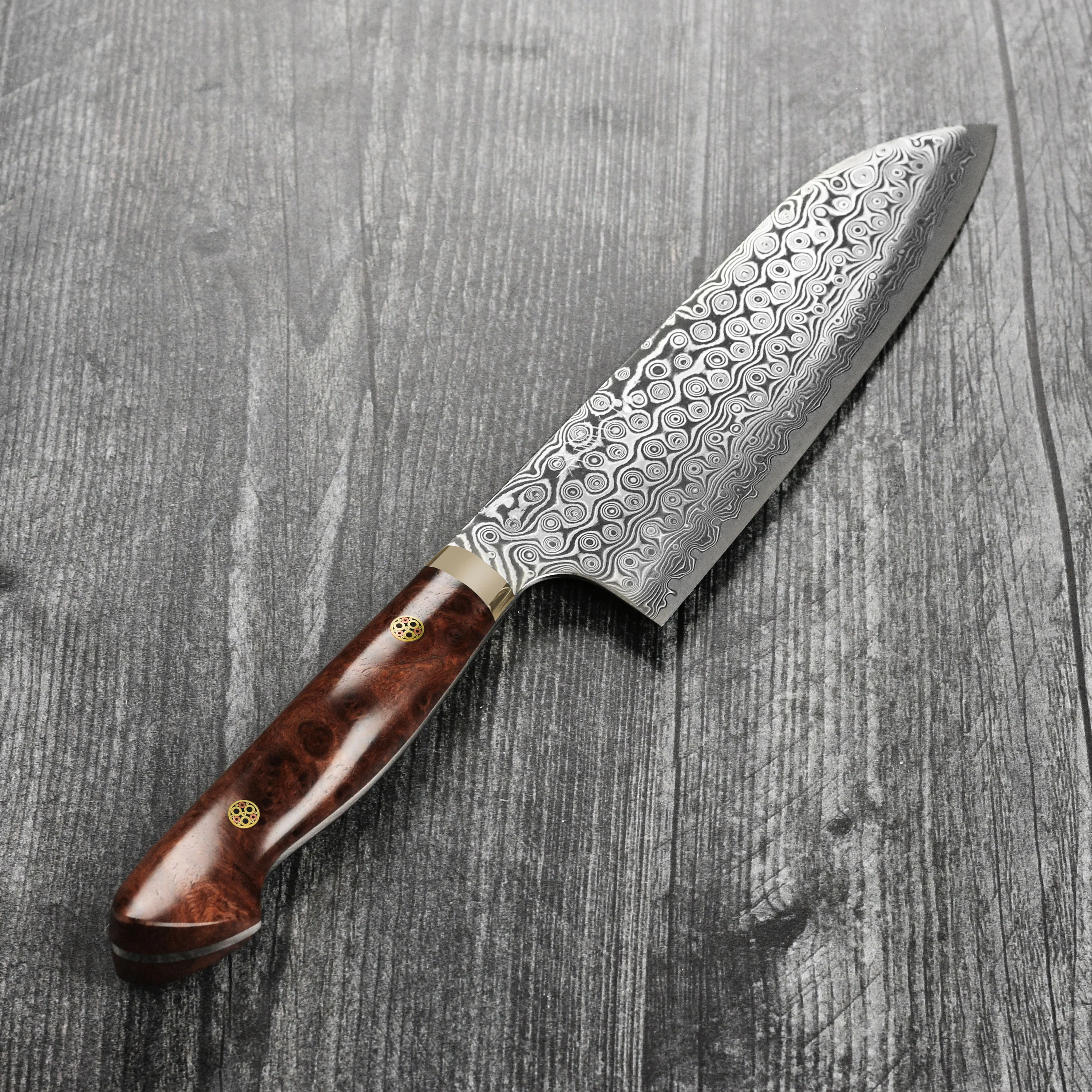 Nigara Anmon SG2 Damascus 7" Santoku, Quince Wood - Image 7