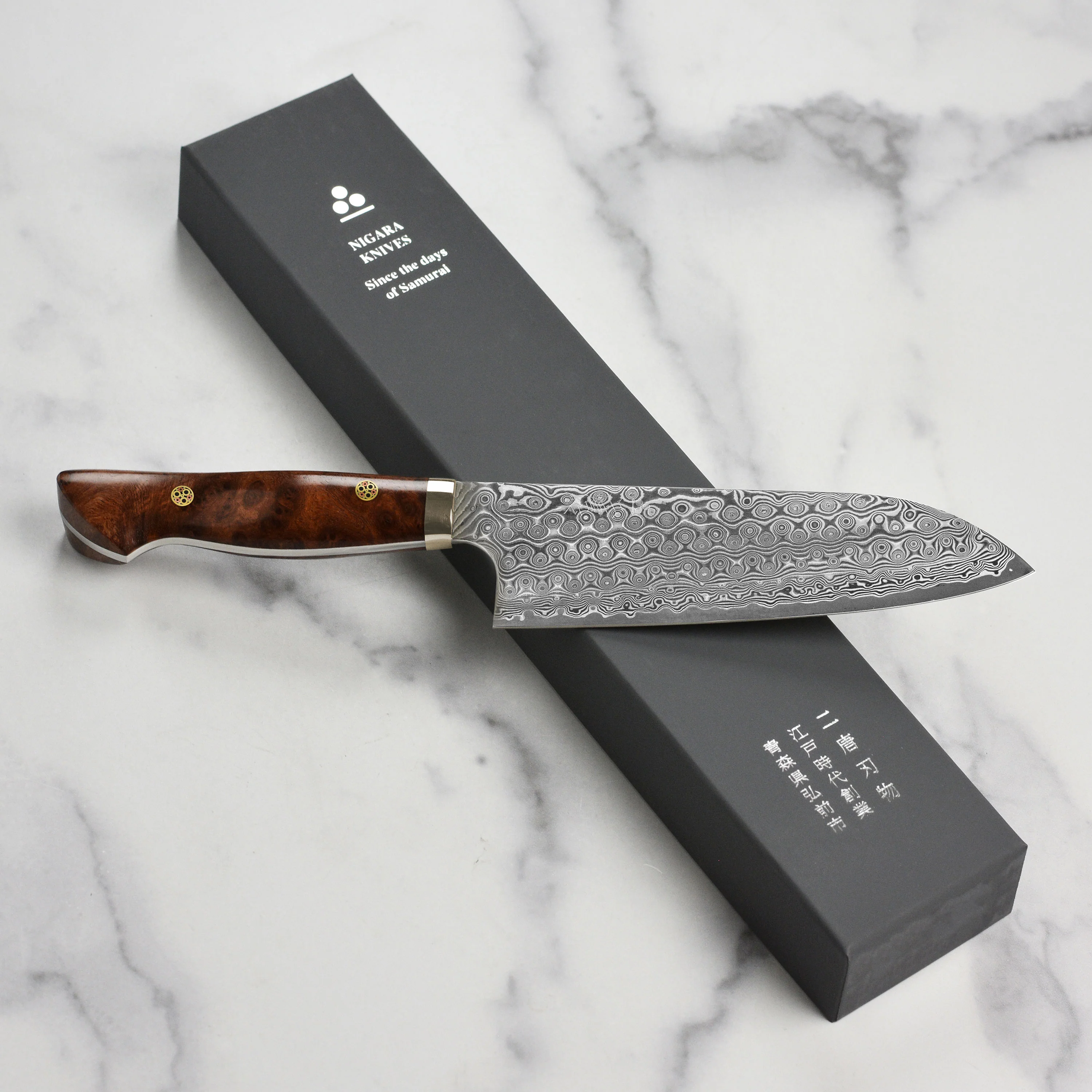 Nigara Anmon SG2 Damascus 7" Santoku, Quince Wood - Image 8