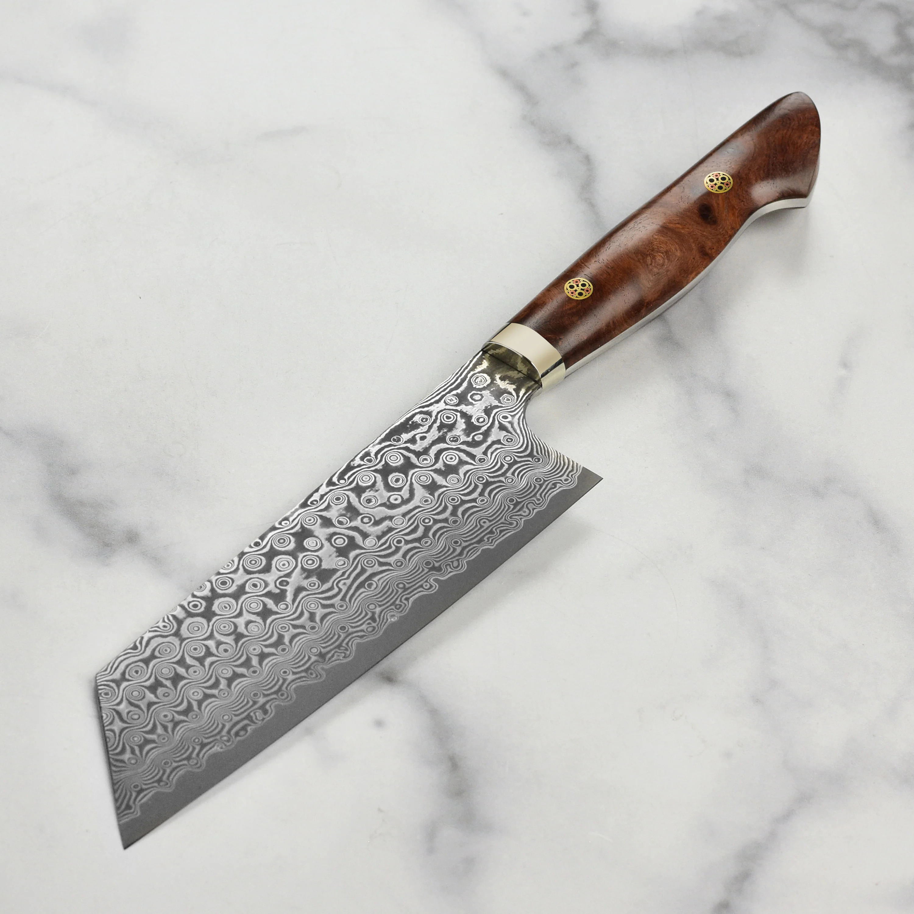 Nigara Anmon SG2 Damascus 7" Kiritsuke Nakiri, Quince Wood - Image 6