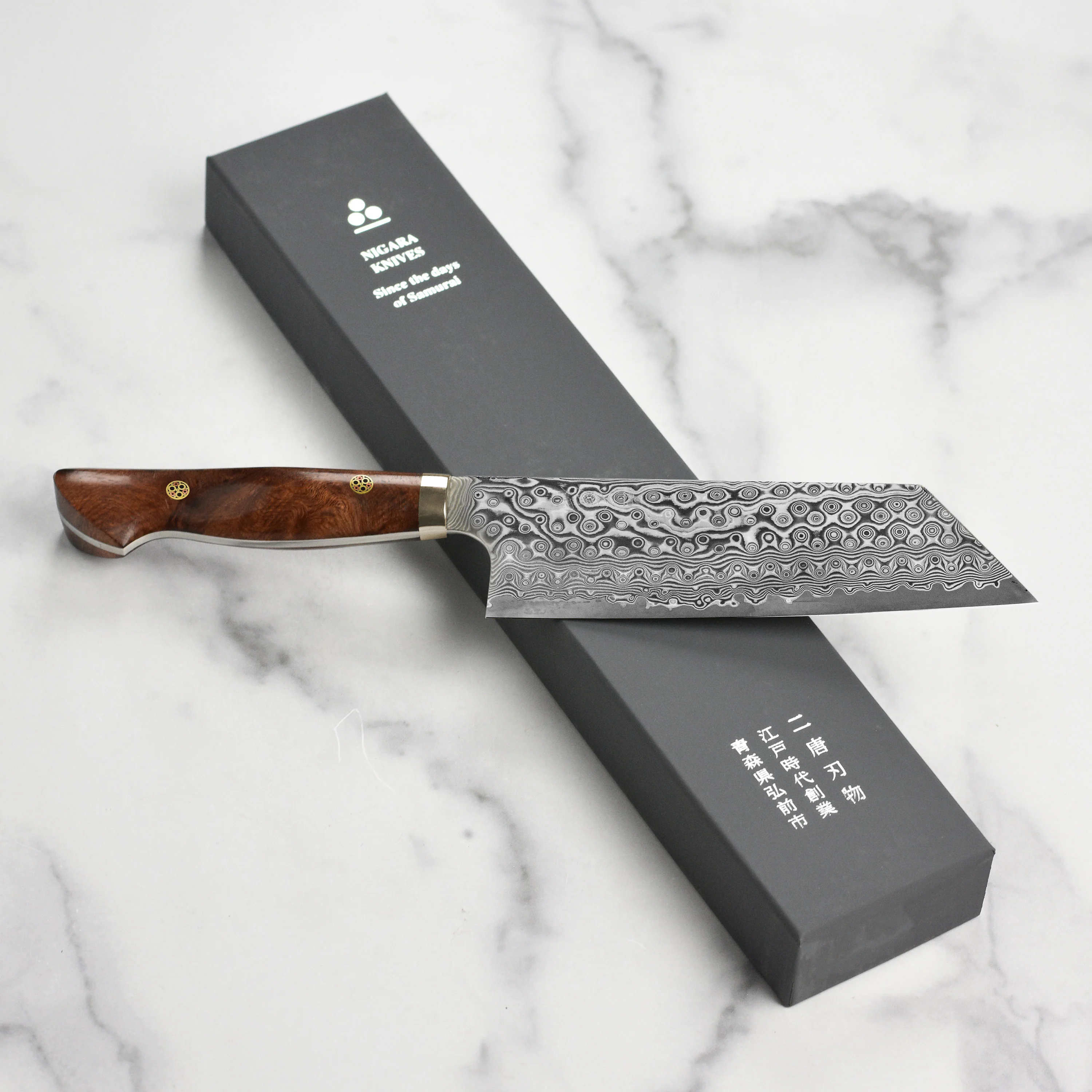 Nigara Anmon SG2 Damascus 7" Kiritsuke Nakiri, Quince Wood - Image 8
