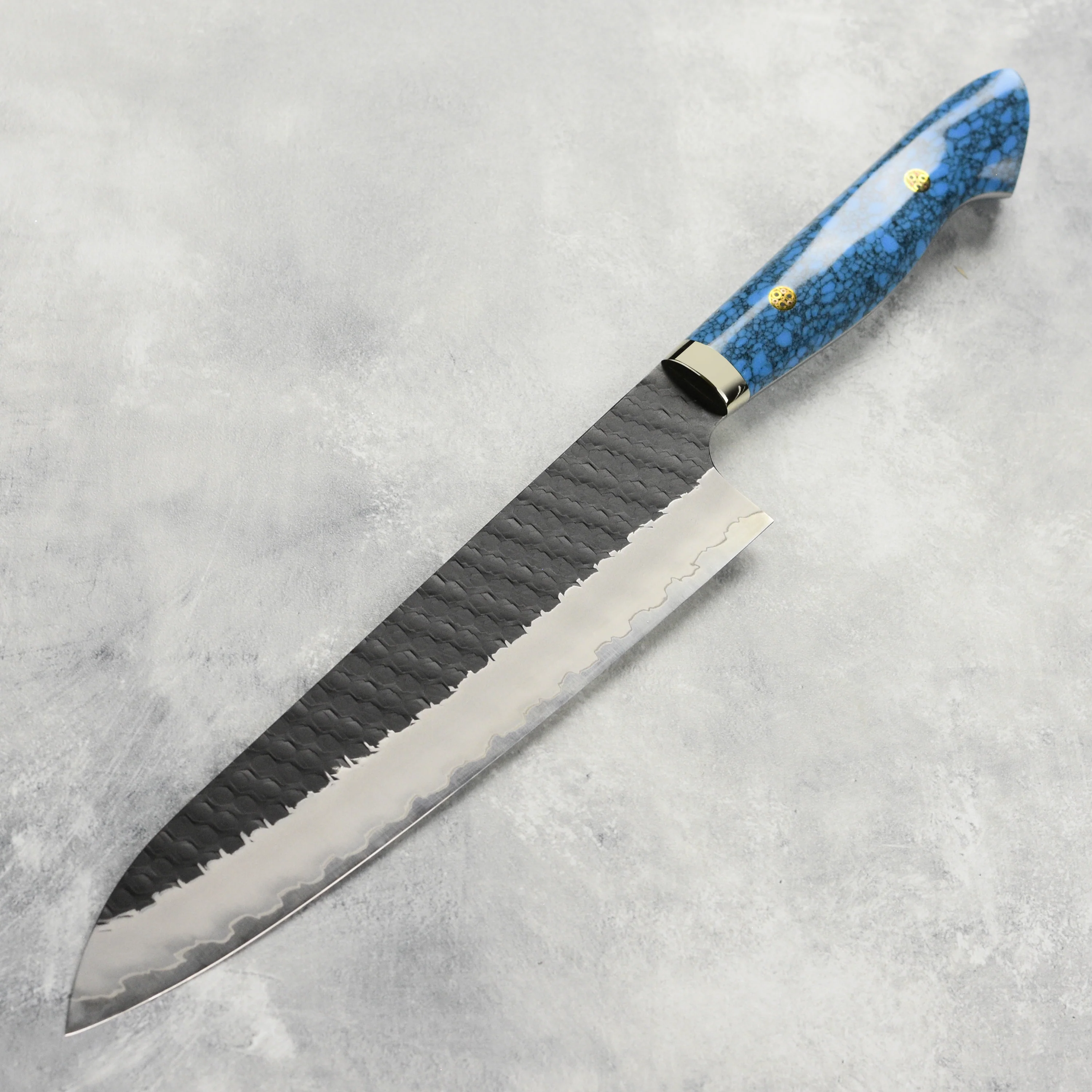 Nigara SG2 Kurouchi Tsuchime 9.4" Gyuto, Blue Turquoise - Image 6