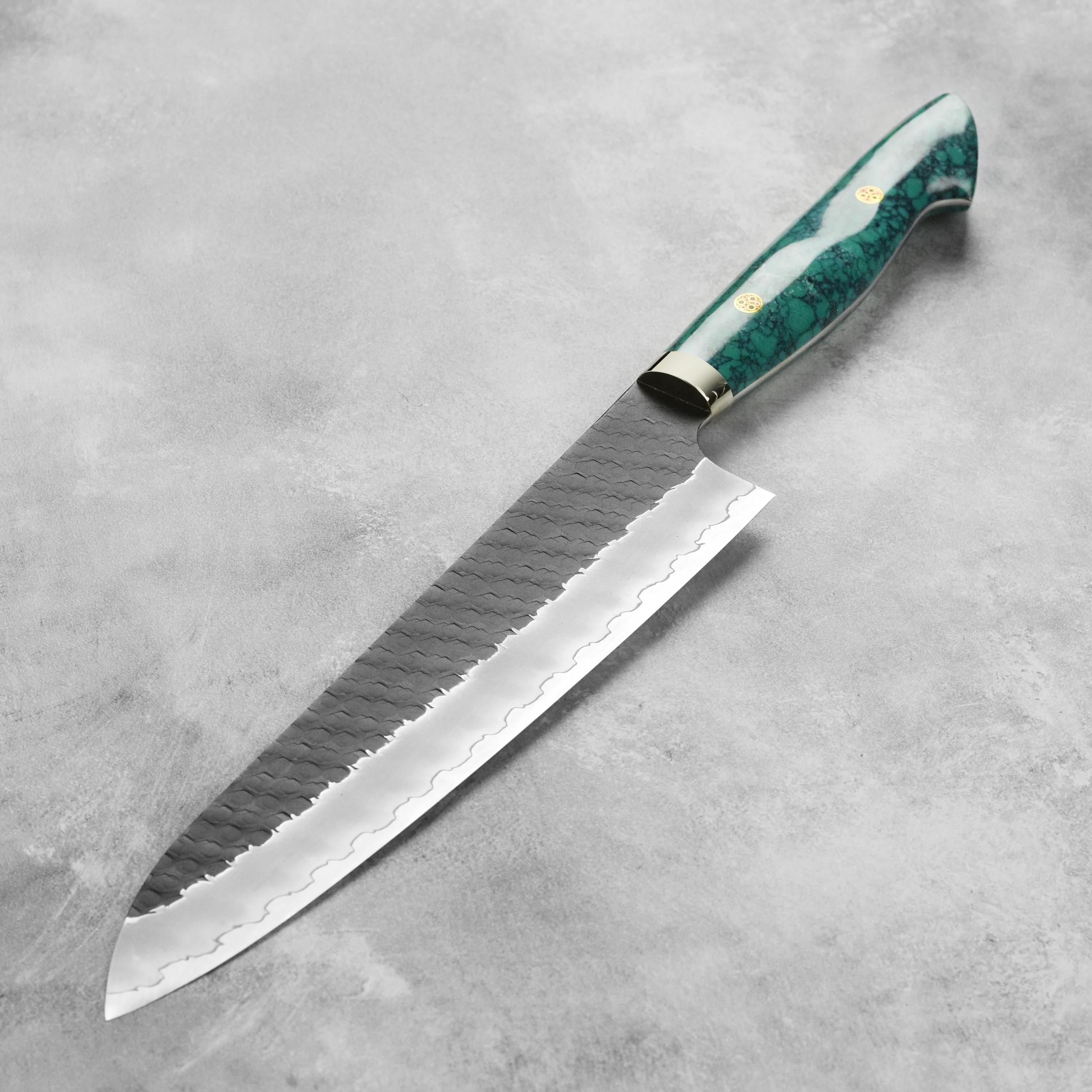 Nigara SG2 Kurouchi Tsuchime 9.4" Gyuto, Green Turquoise - Image 6