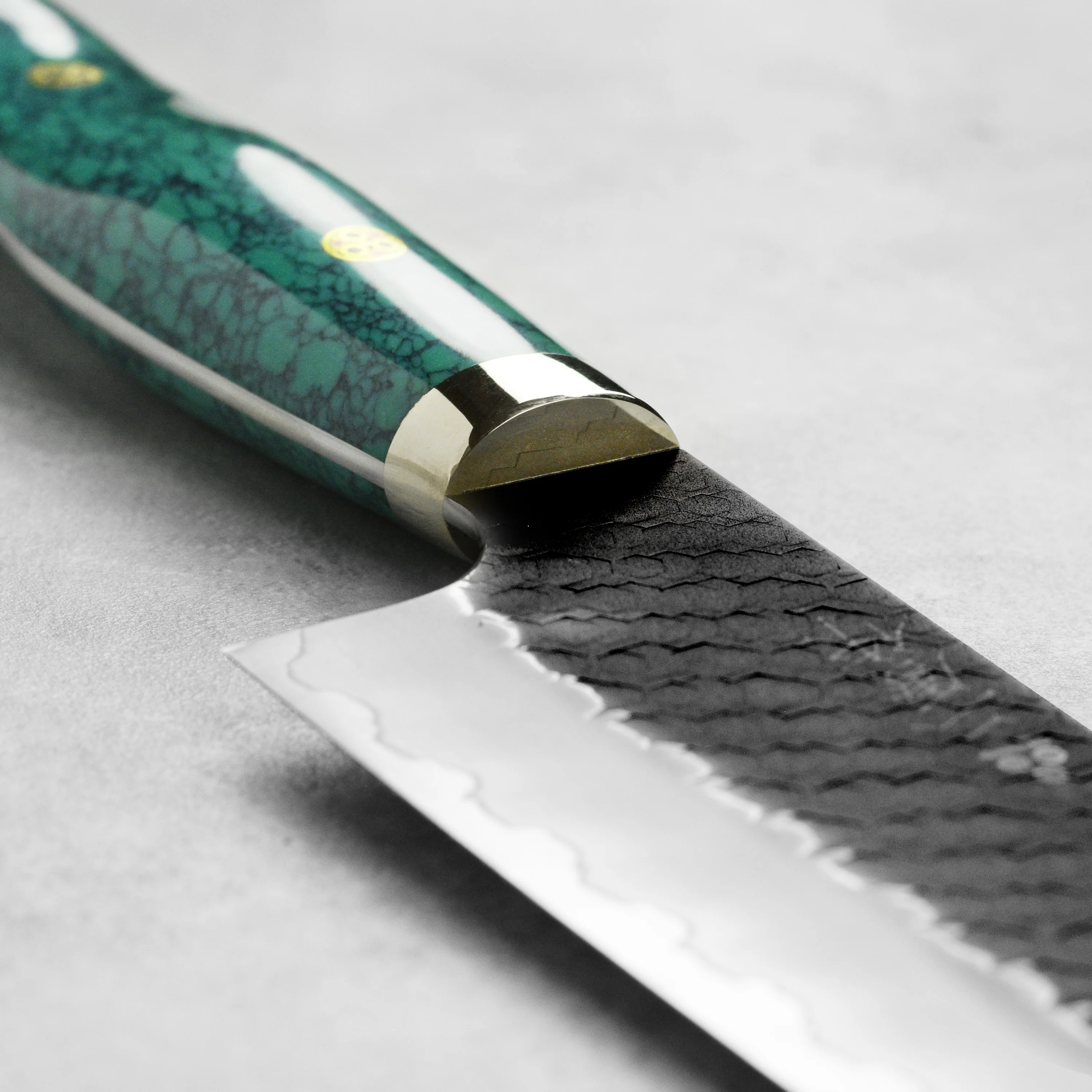 Nigara SG2 Kurouchi Tsuchime 9.4" Gyuto, Green Turquoise - Image 7