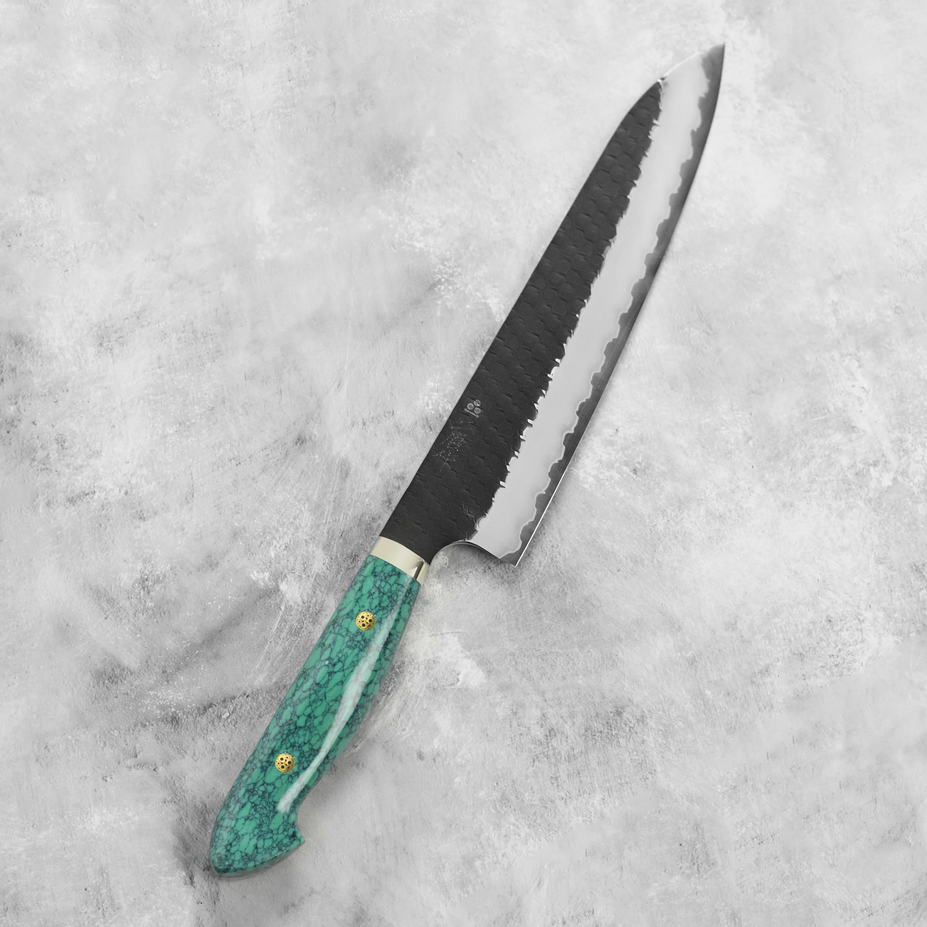Nigara SG2 Kurouchi Tsuchime 9.4" Gyuto, Green Turquoise - Image 8
