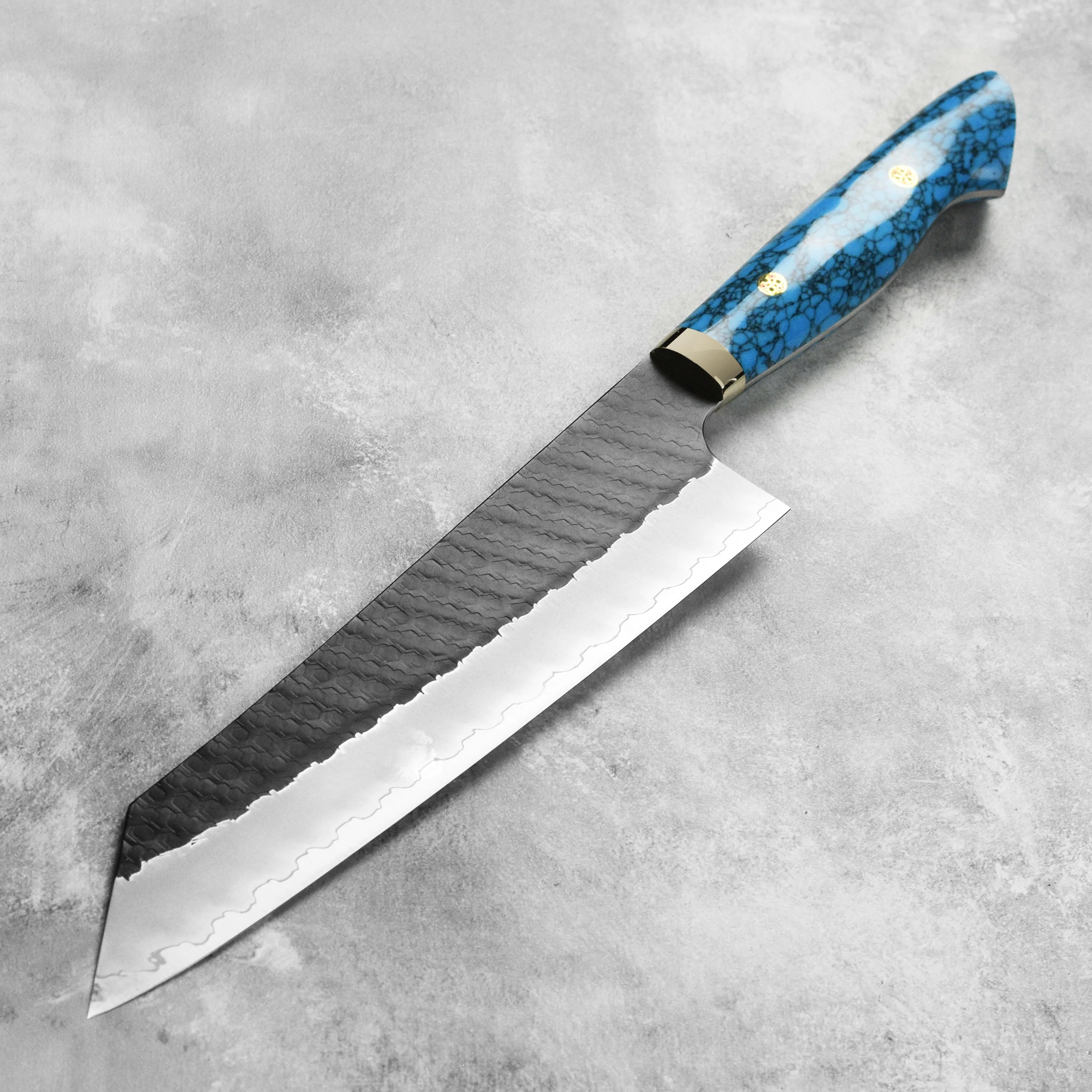 Nigara SG2 Kurouchi Tsuchime 9.4" Kiritsuke, Blue Turquoise - Image 3