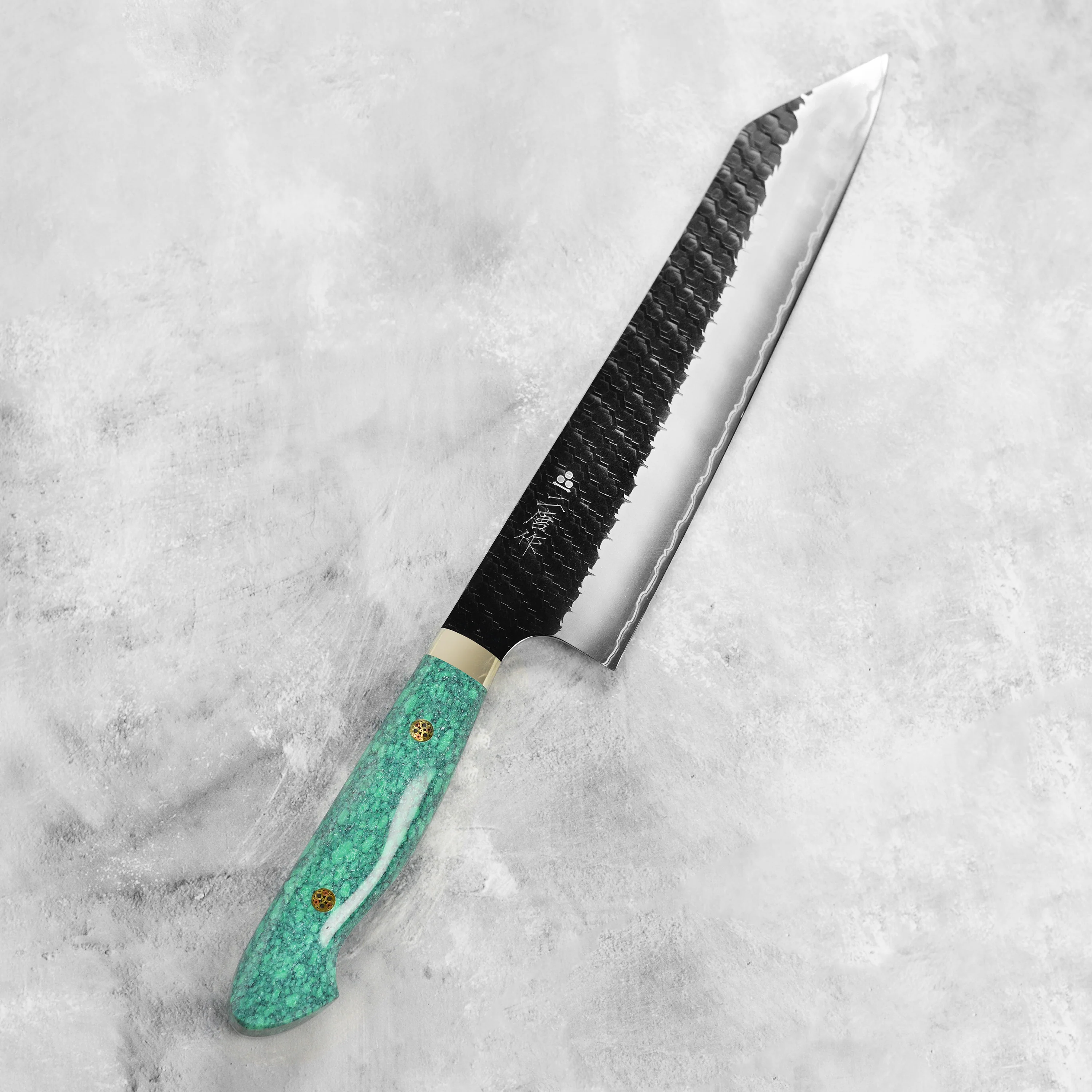 Nigara SG2 Kurouchi Tsuchime 9.4" Kiritsuke, Green Turquoise - Image 6
