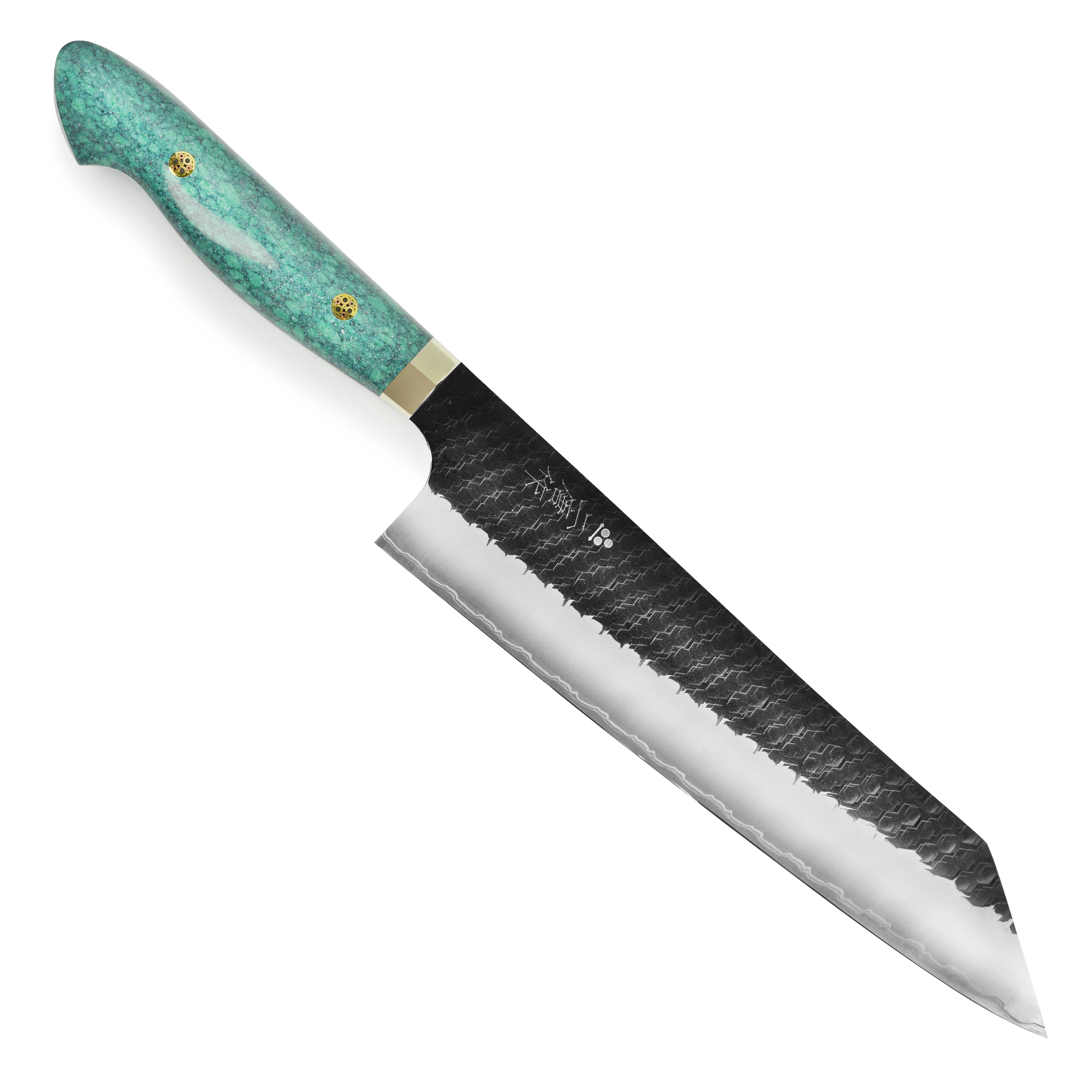 Nigara SG2 Kurouchi Tsuchime 9.4" Kiritsuke, Green Turquoise - Image 9