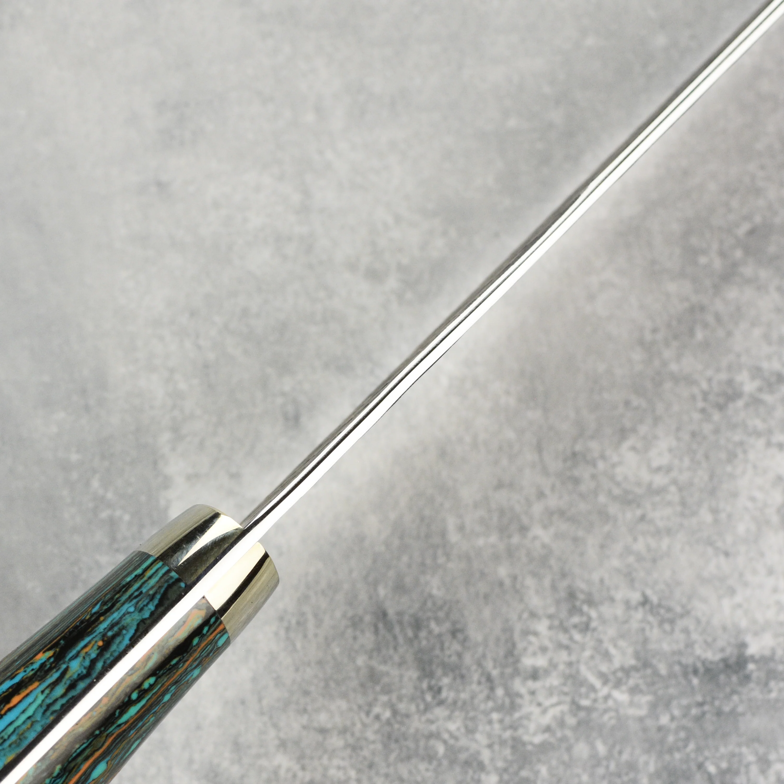 Nigara SG2 Kurouchi Tsuchime 10" Kiritsuke Sujihiki, Striped Turquoise - Image 4