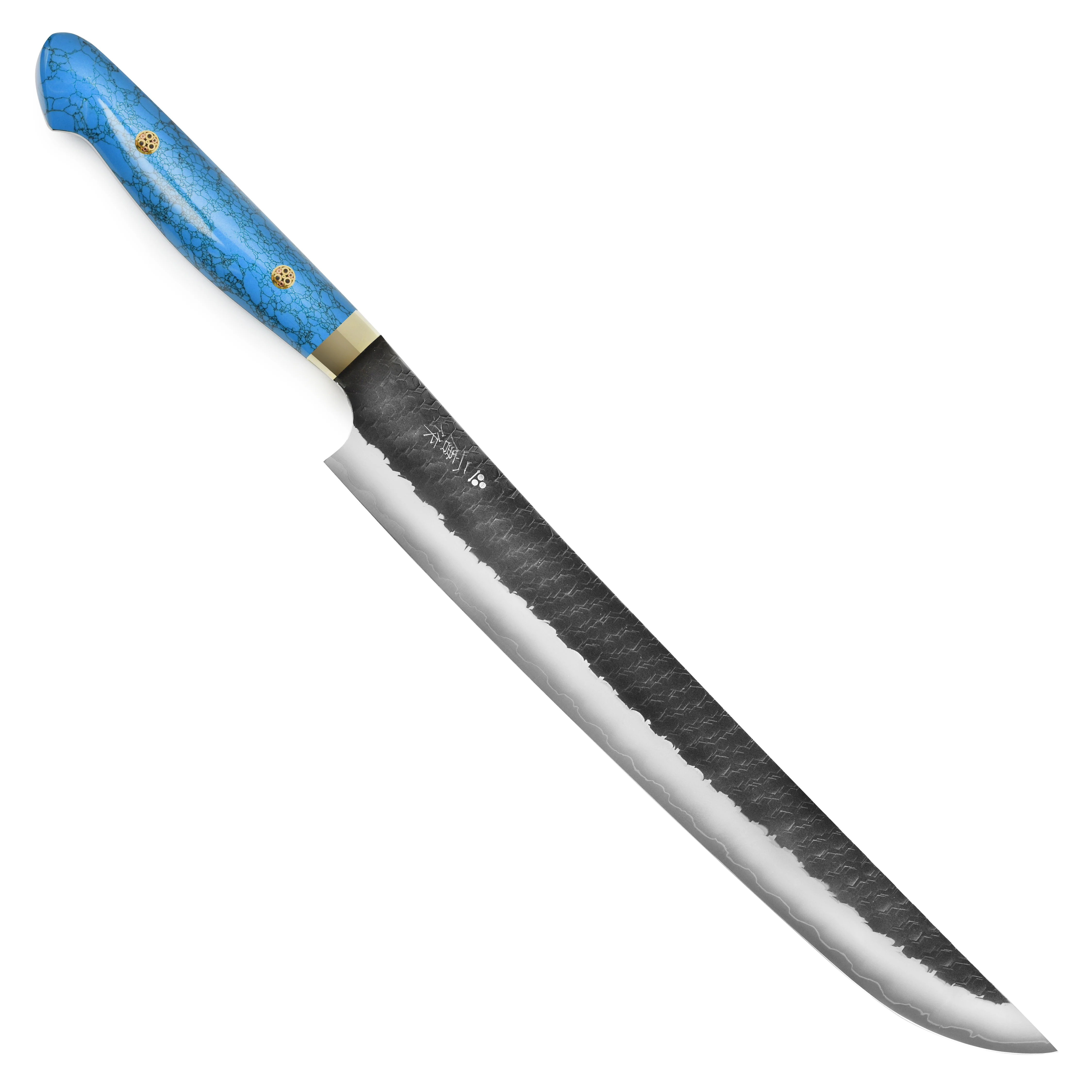 Nigara SG2 Kurouchi Tsuchime 11.8" Sakimaru Sujihiki, Blue Turquoise - Image 5