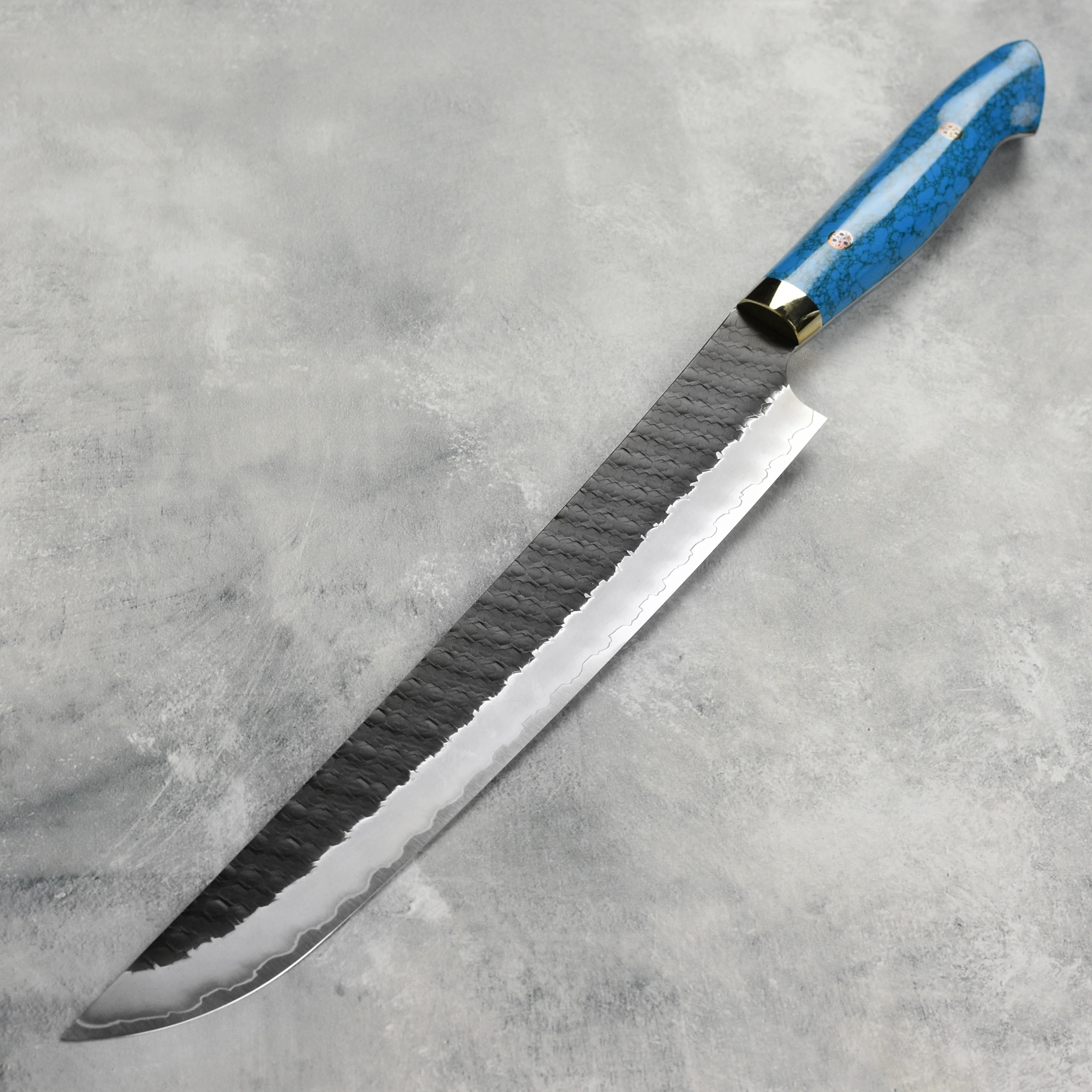 Nigara SG2 Kurouchi Tsuchime 11.8" Sakimaru Sujihiki, Blue Turquoise - Image 6