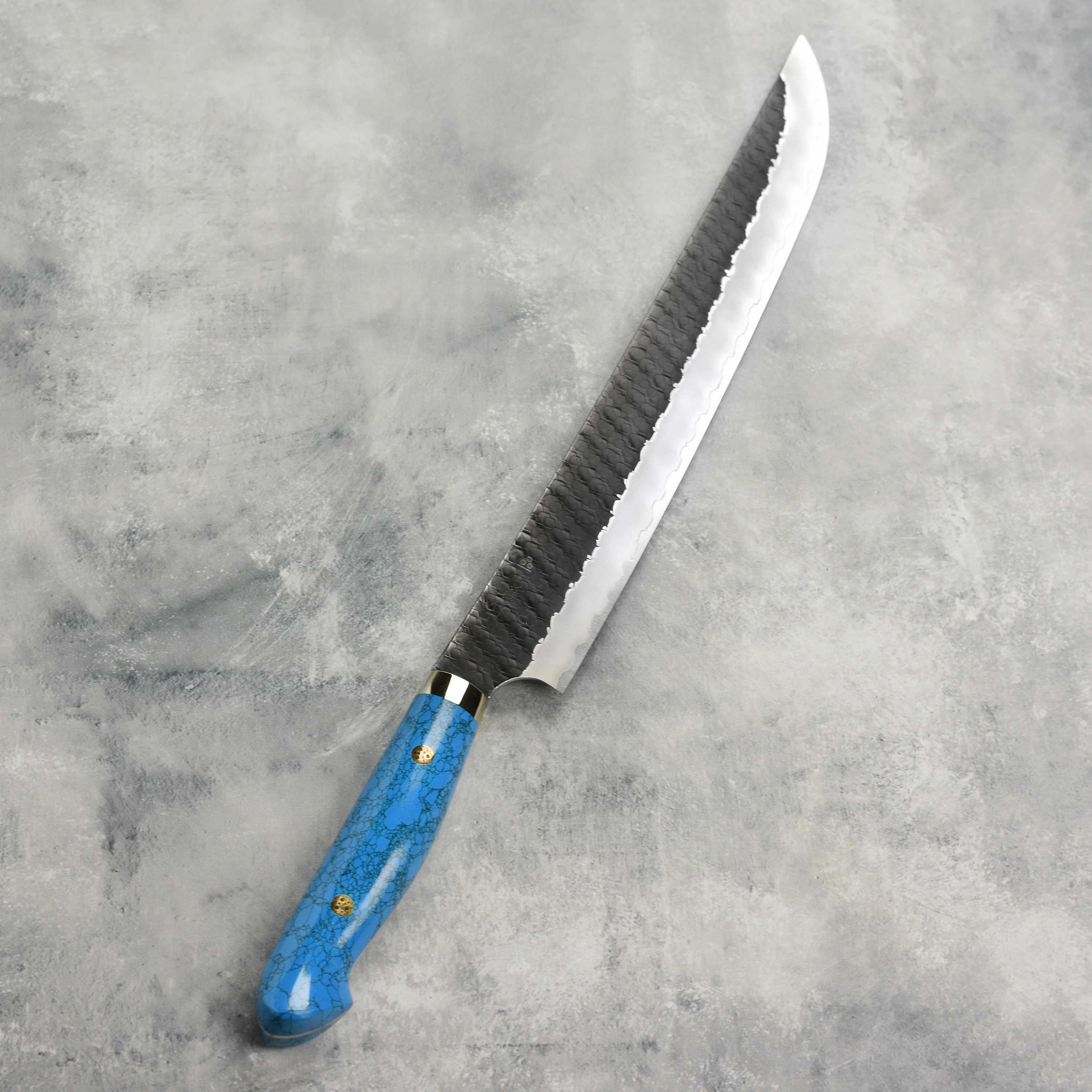 Nigara SG2 Kurouchi Tsuchime 11.8" Sakimaru Sujihiki, Blue Turquoise - Image 8