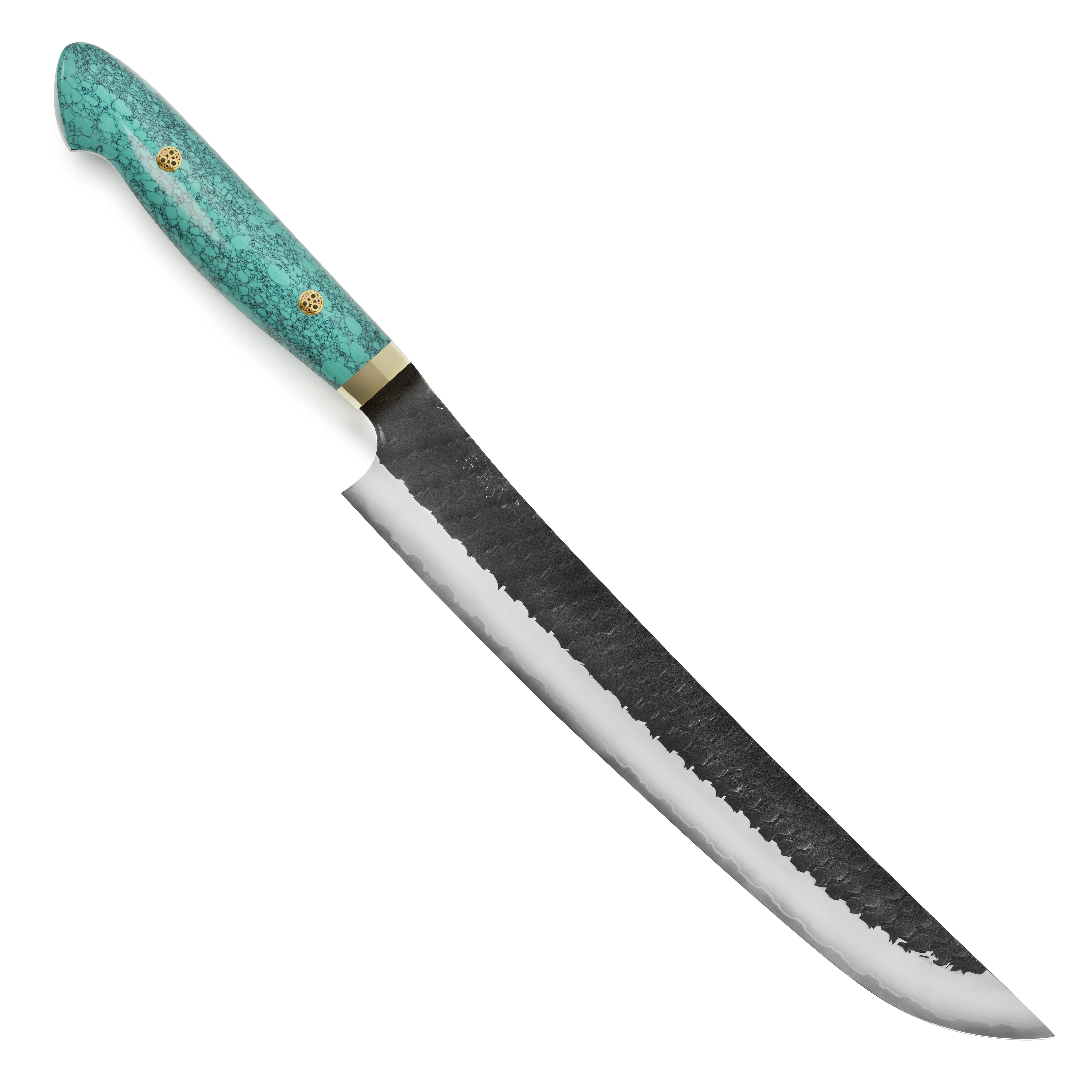Nigara SG2 Kurouchi Tsuchime 10.6" Sakimaru Sujihiki, Green Turquoise - Image 5