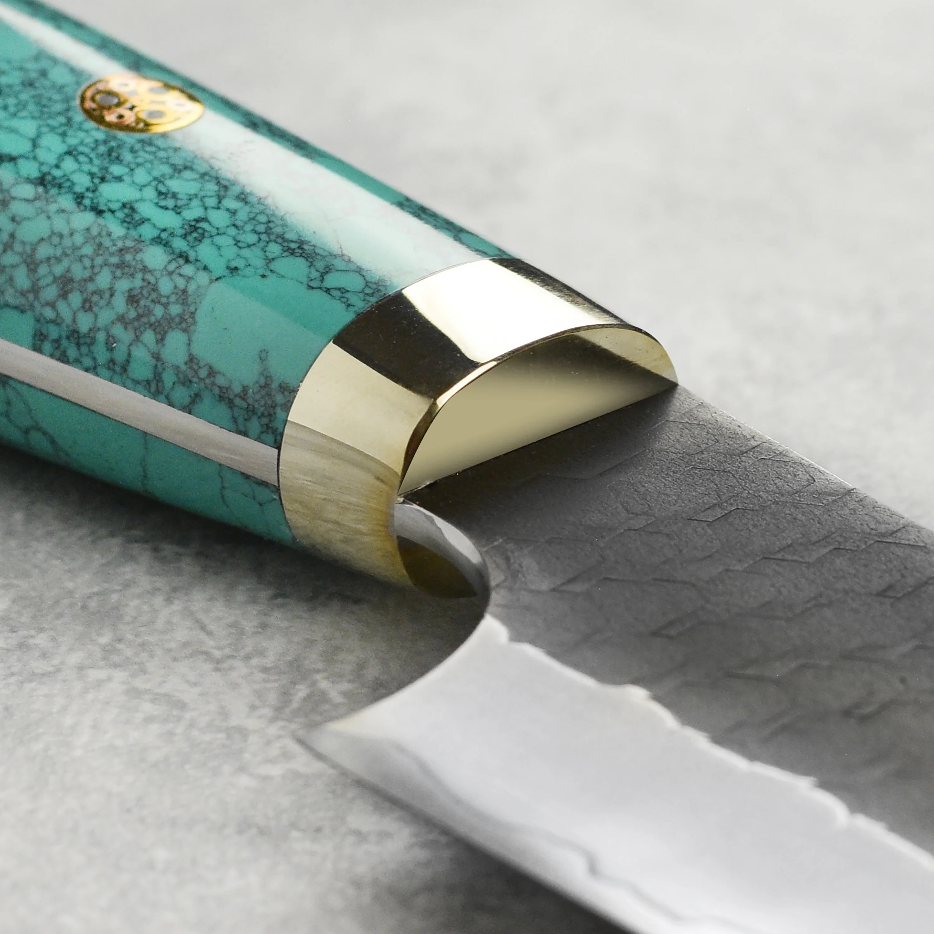 Nigara SG2 Kurouchi Tsuchime 10.6" Sakimaru Sujihiki, Green Turquoise - Image 7