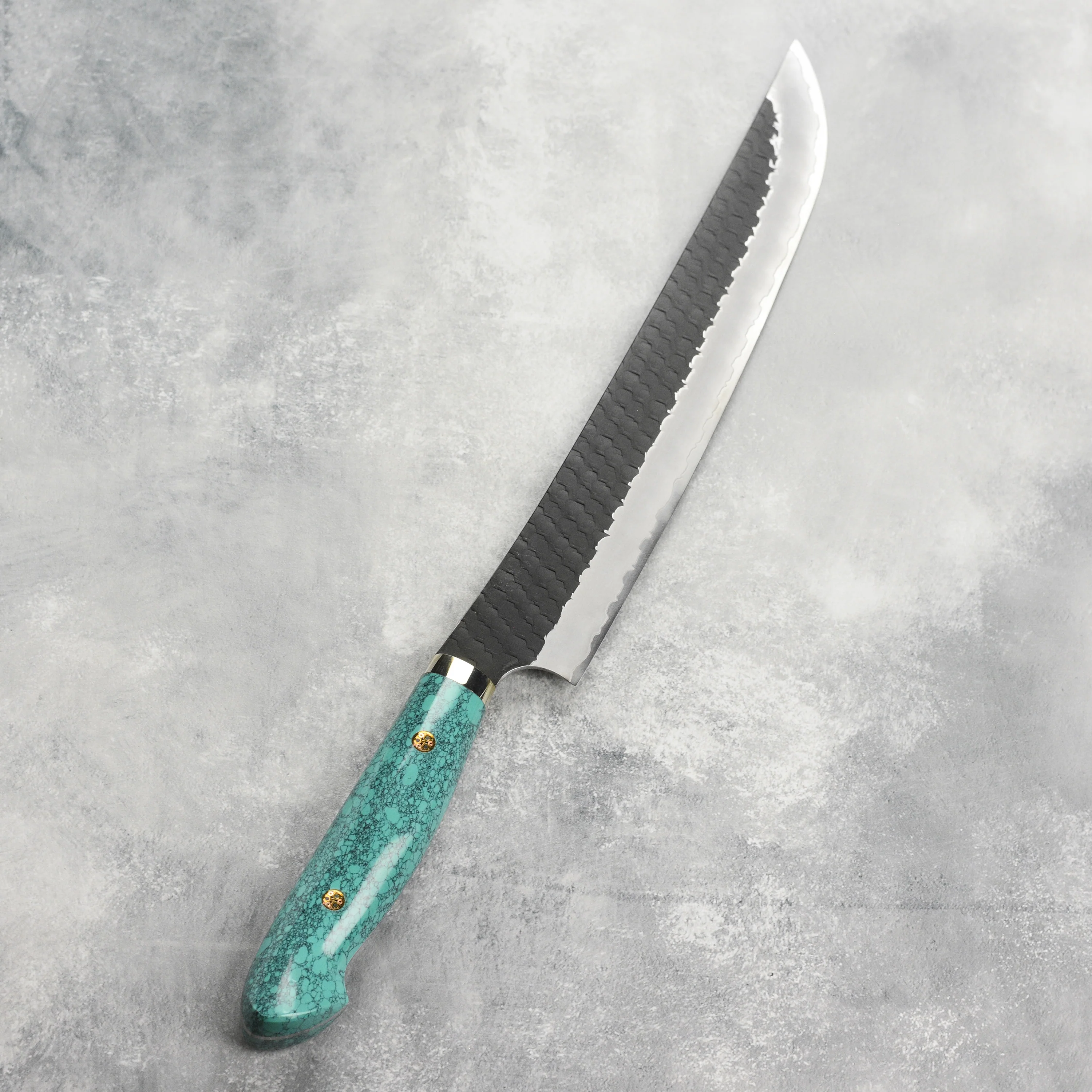 Nigara SG2 Kurouchi Tsuchime 10.6" Sakimaru Sujihiki, Green Turquoise - Image 8