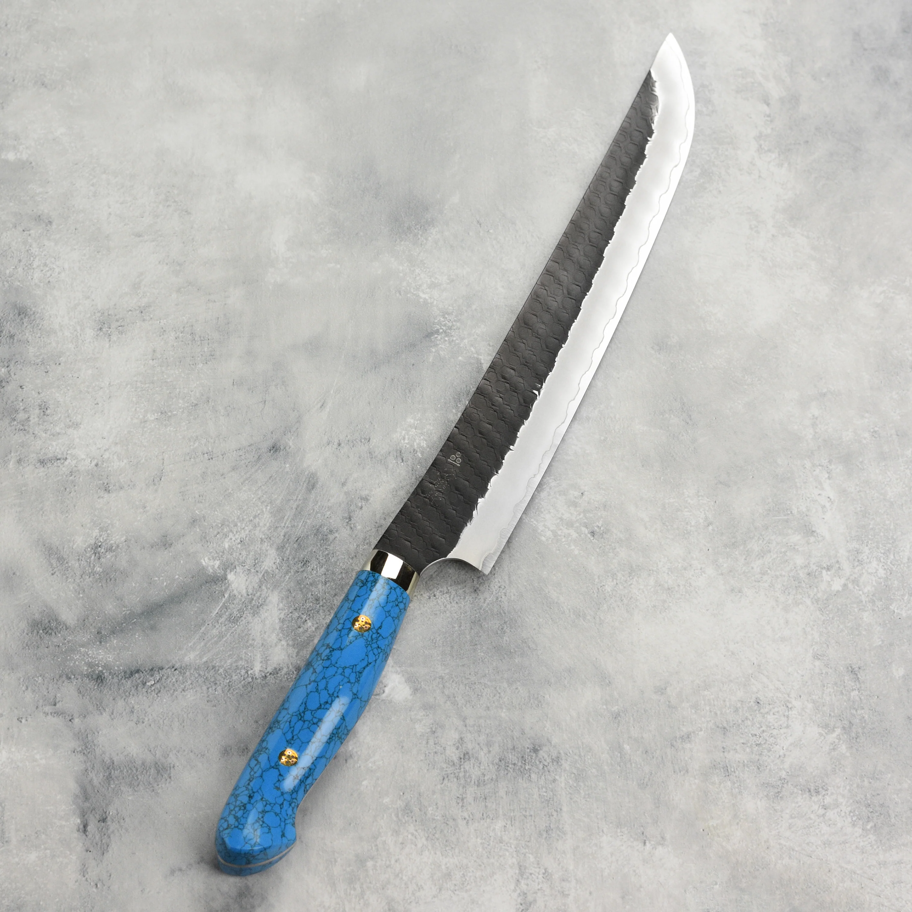 Nigara SG2 Kurouchi Tsuchime 10.6" Sakimaru Sujihiki, Blue Turquoise - Image 8