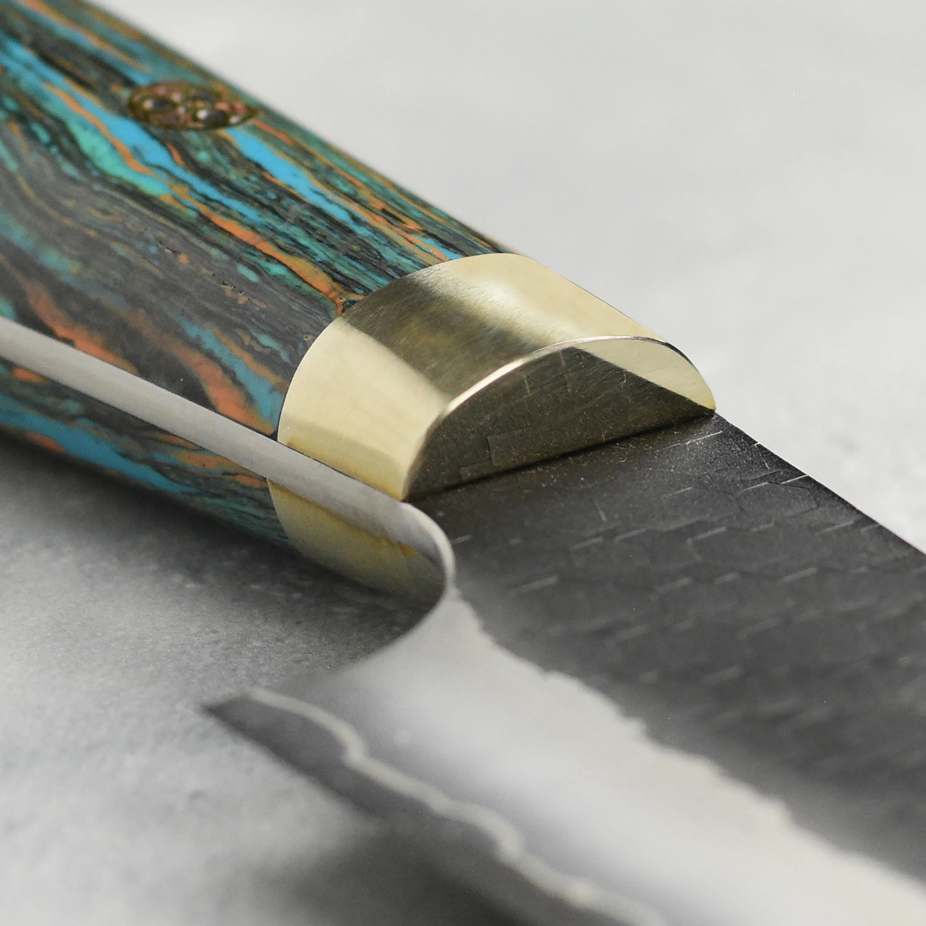 Nigara SG2 Kurouchi Tsuchime 10.6" Sakimaru Sujihiki, Striped Turquoise - Image 7