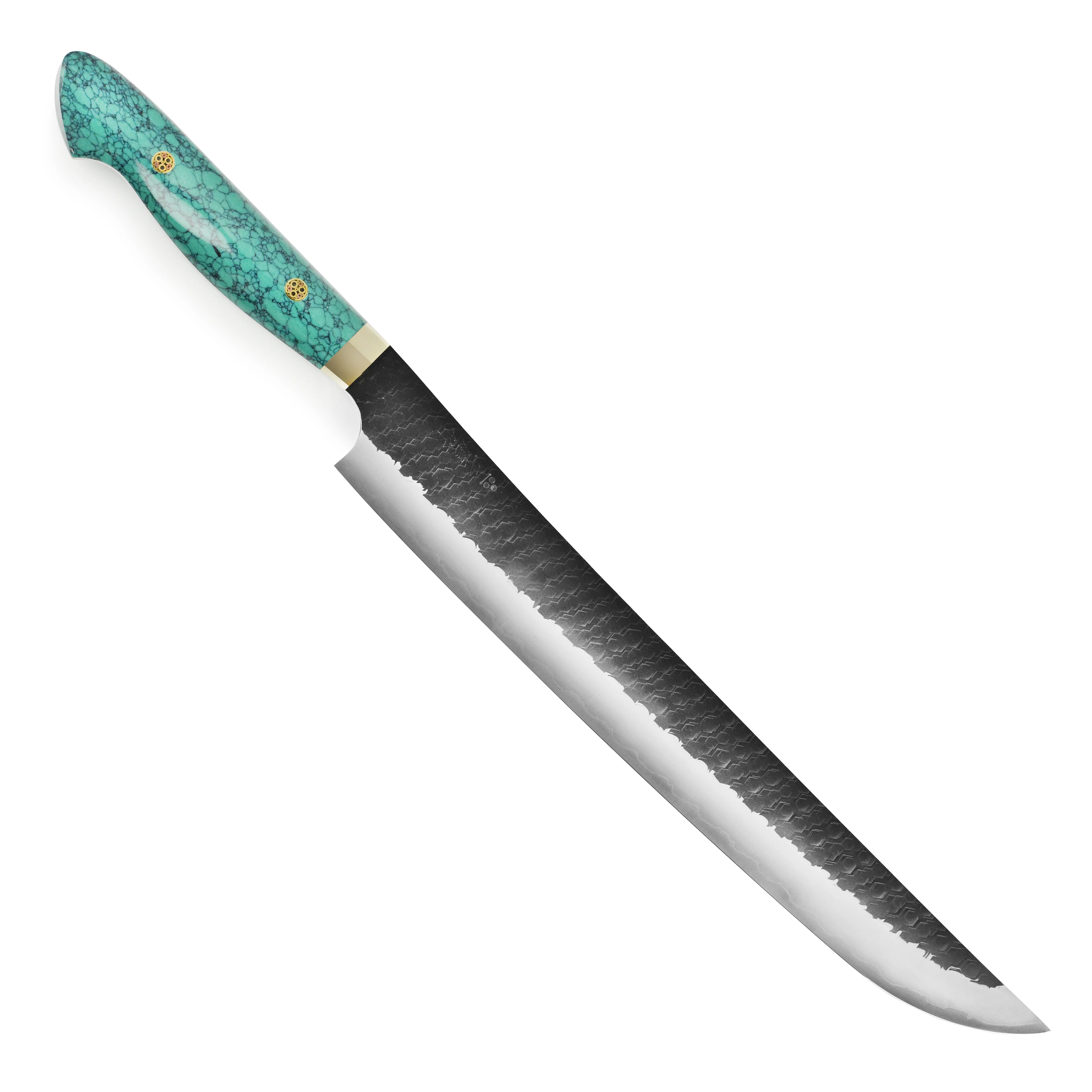 Nigara SG2 Kurouchi Tsuchime 11.8" Sakimaru Sujihiki, Green Turquoise - Image 5
