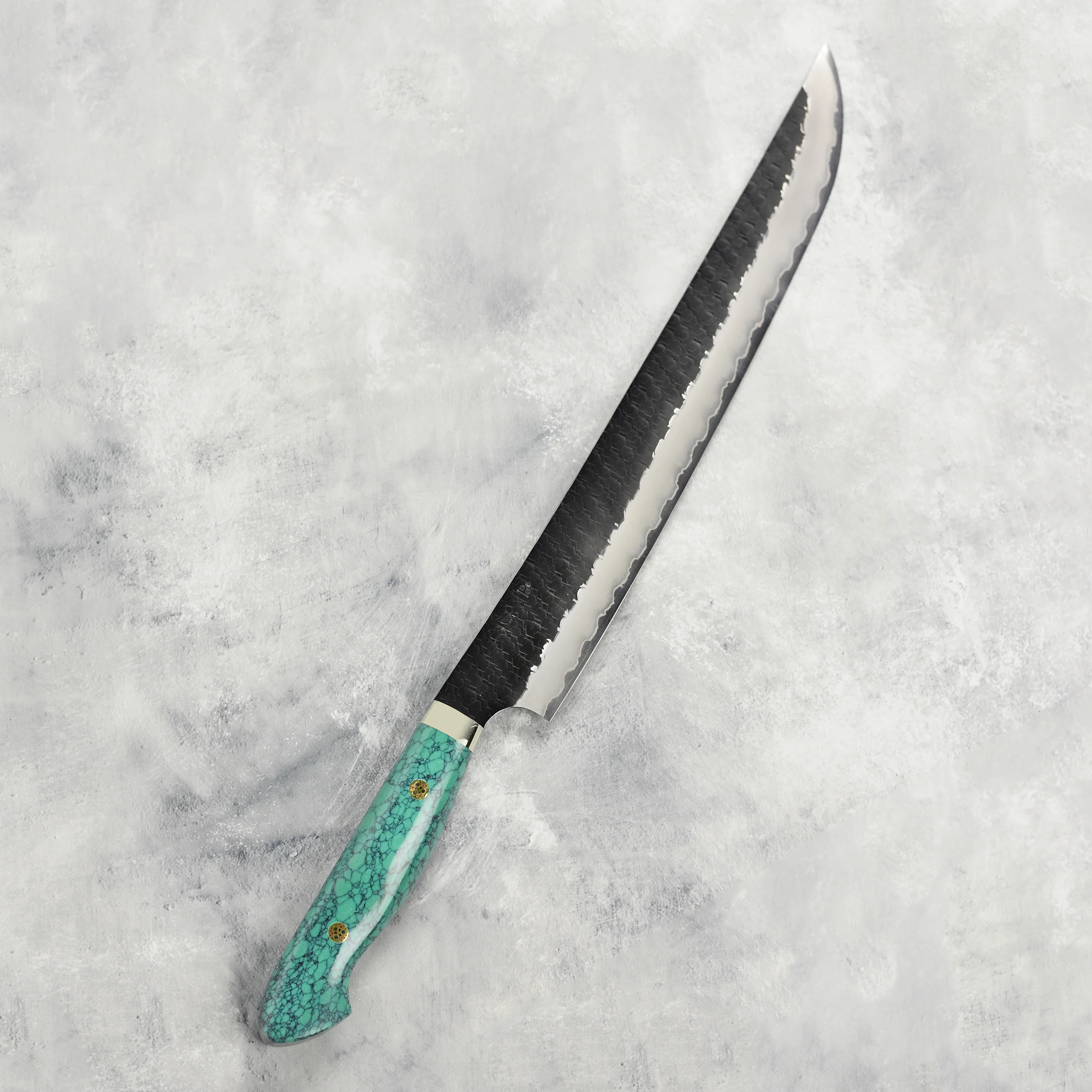 Nigara SG2 Kurouchi Tsuchime 11.8" Sakimaru Sujihiki, Green Turquoise - Image 8