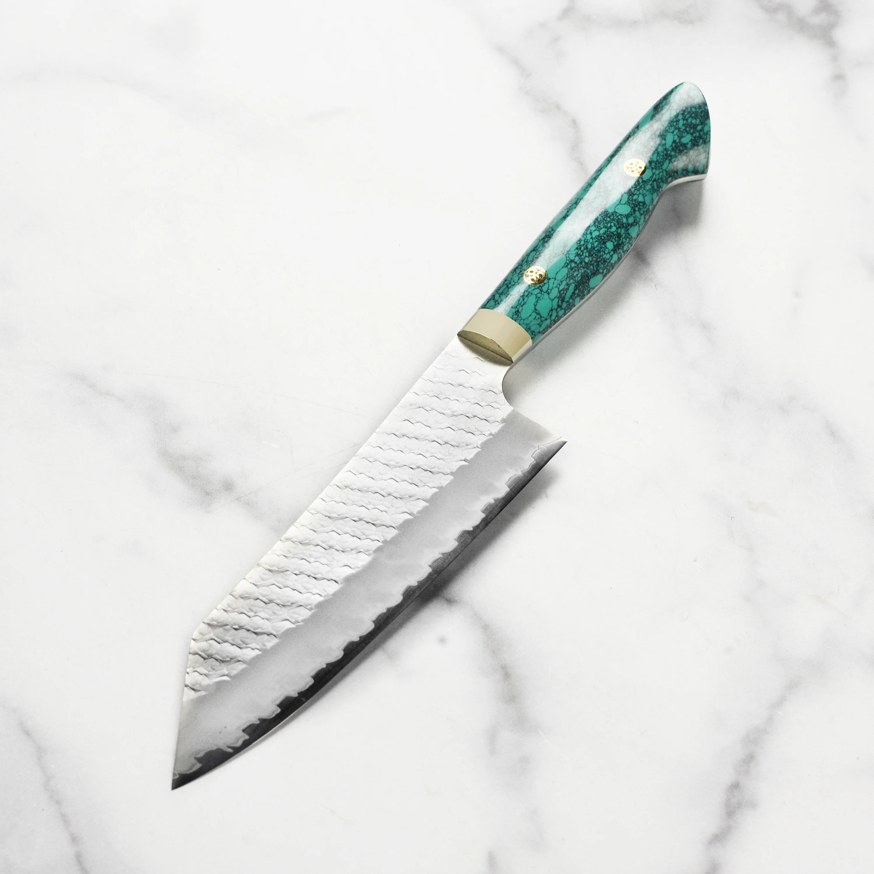 Nigara SG2 Migaki Tsuchime 7" Bunka, Green Turquoise - Image 6