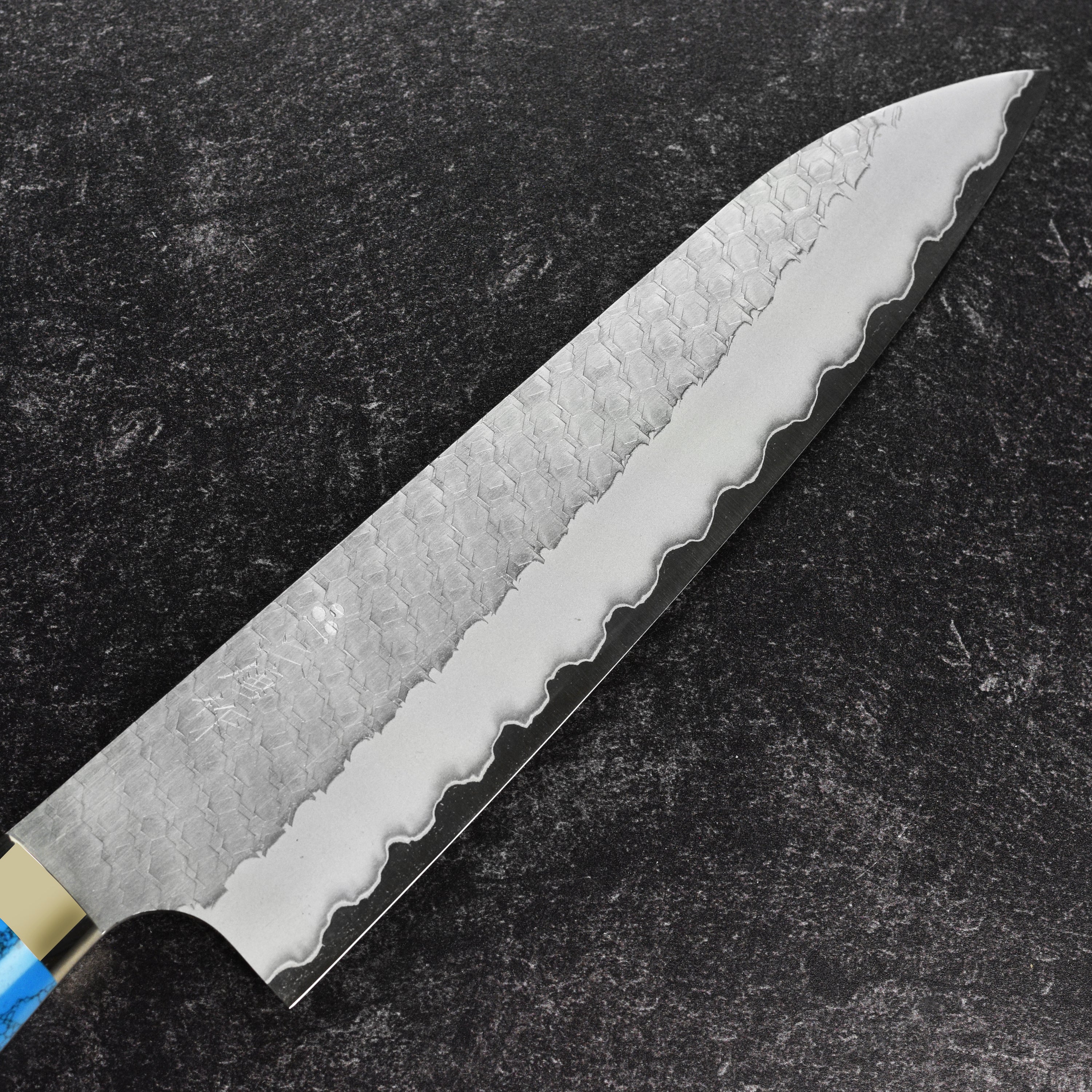 Nigara SG2 Migaki Tsuchime 8.25" Gyuto, Blue Turquoise - Image 4