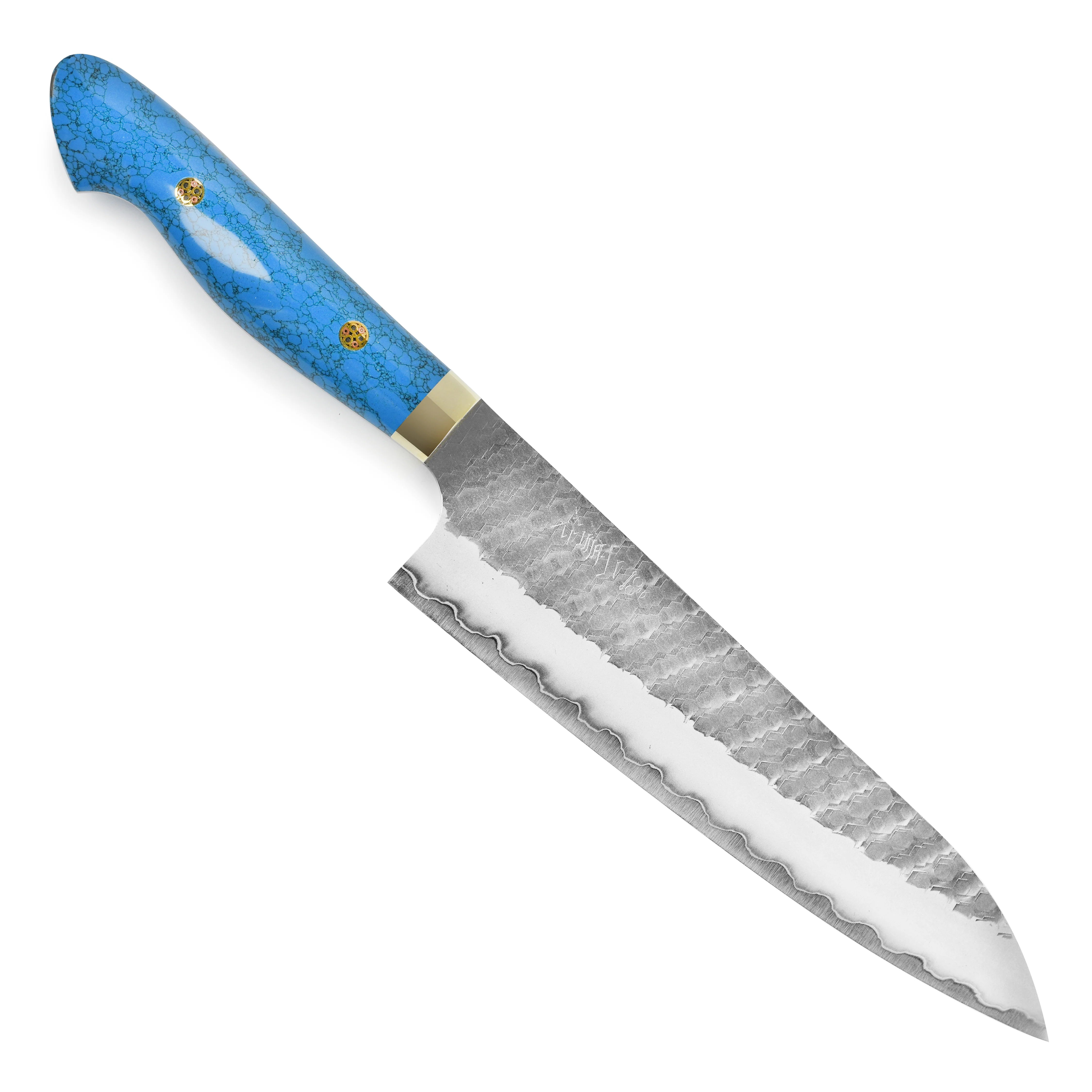 Nigara SG2 Migaki Tsuchime 8.25" Gyuto, Blue Turquoise - Image 5