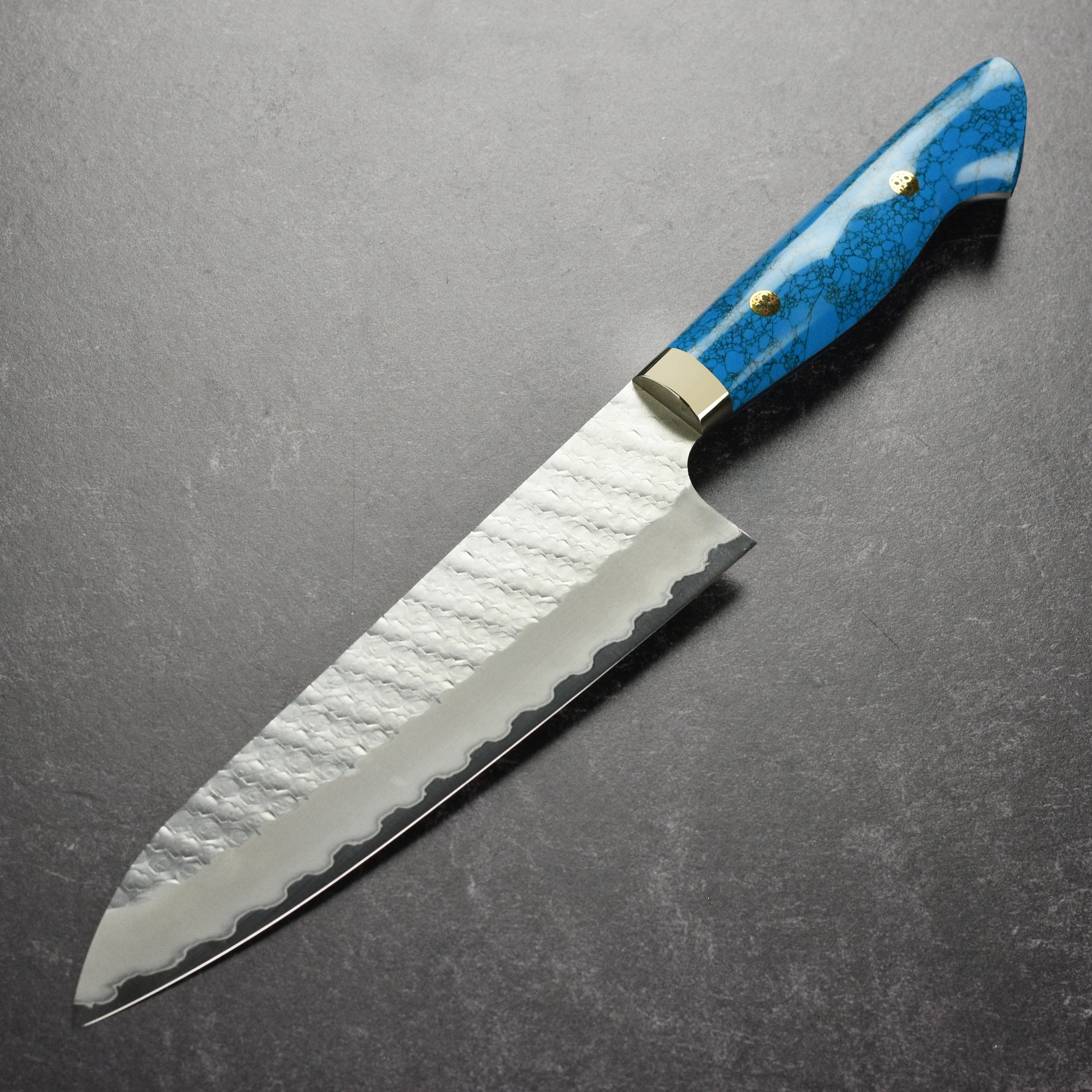 Nigara SG2 Migaki Tsuchime 8.25" Gyuto, Blue Turquoise - Image 6
