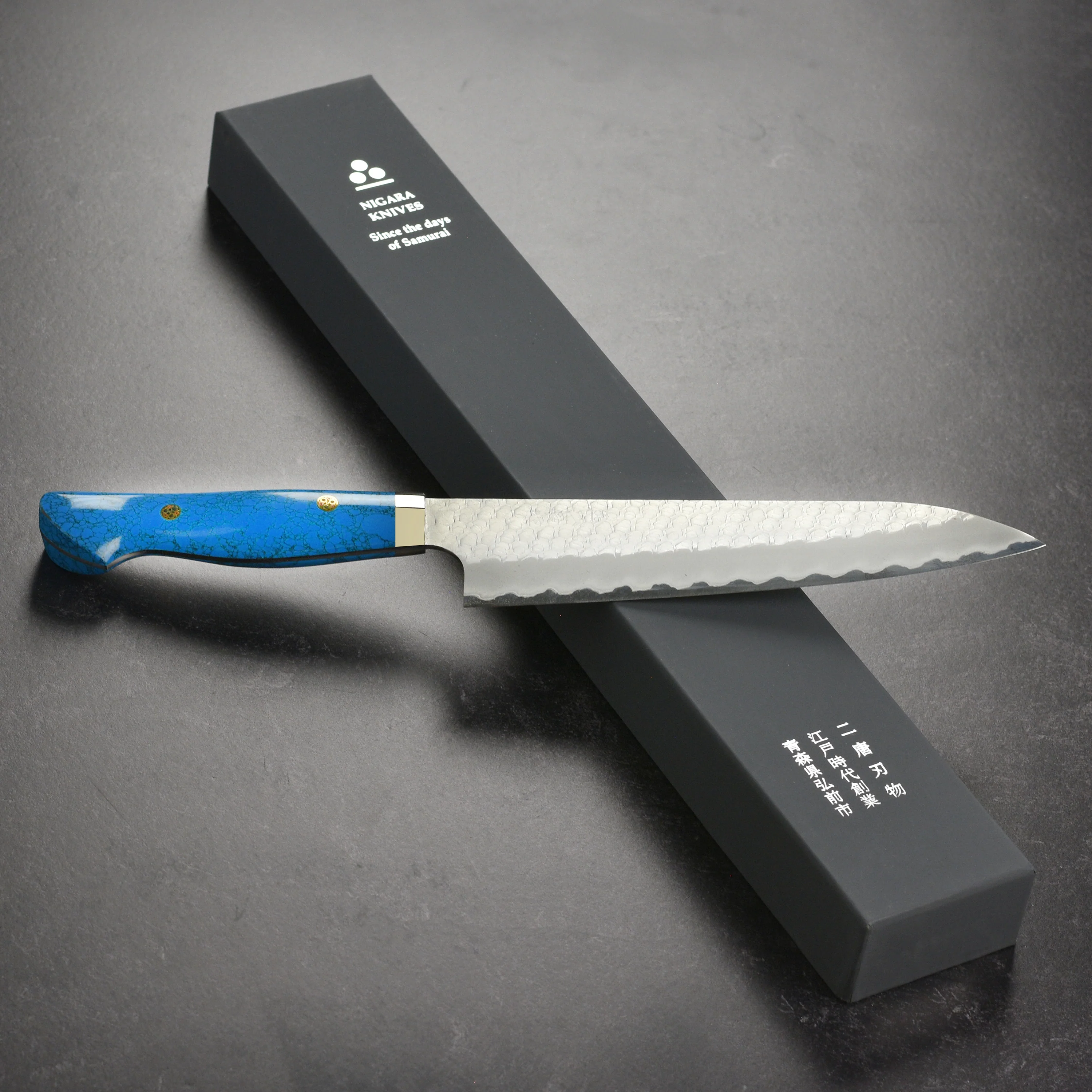 Nigara SG2 Migaki Tsuchime 8.25" Gyuto, Blue Turquoise - Image 8