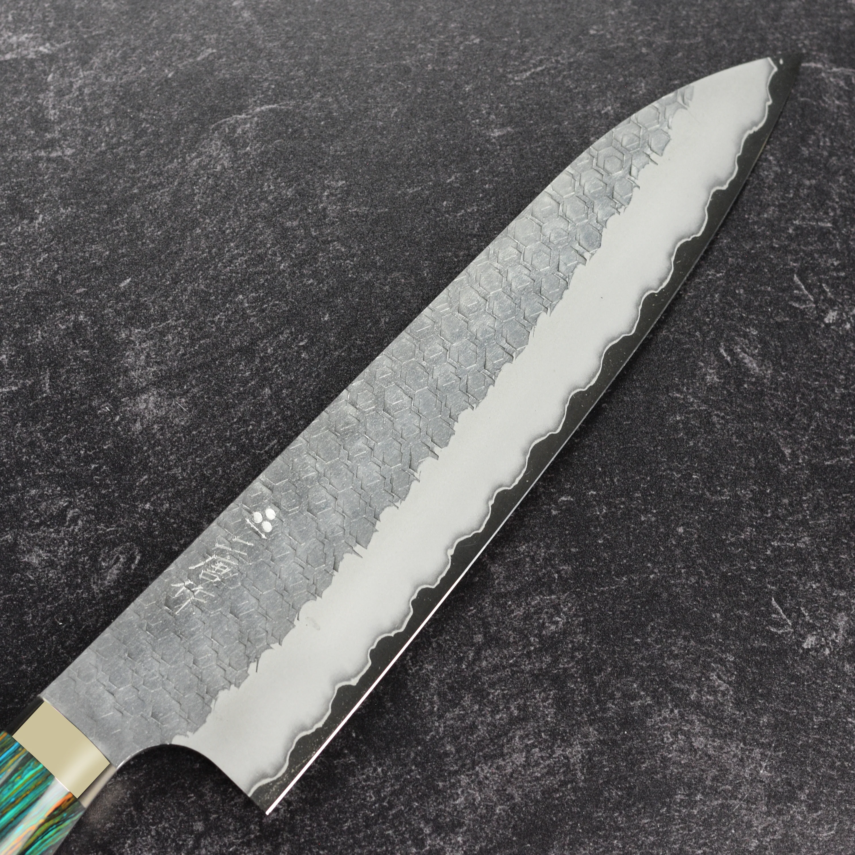 Nigara SG2 Migaki Tsuchime 8.25" Gyuto, Striped Turquoise - Image 4