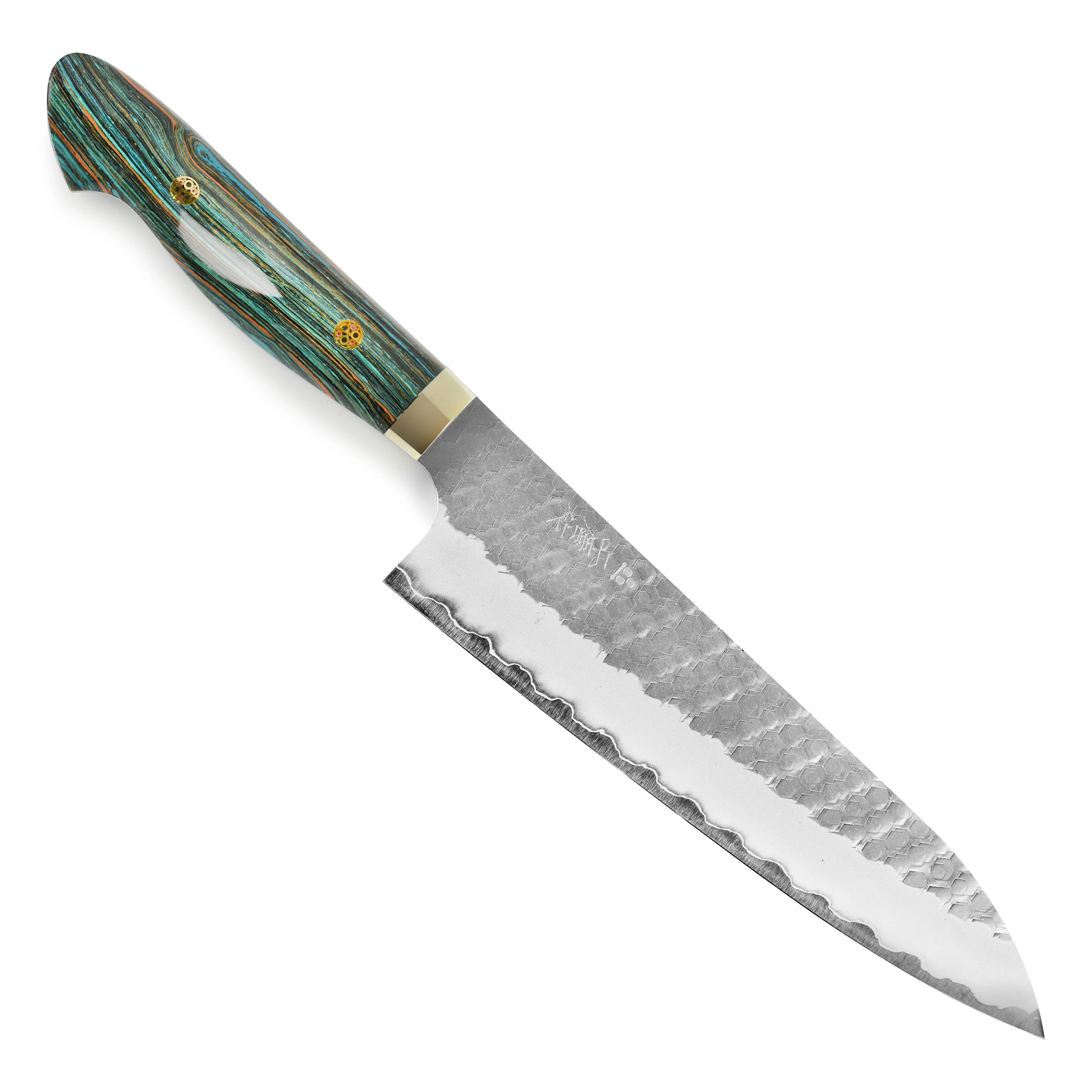 Nigara SG2 Migaki Tsuchime 8.25" Gyuto, Striped Turquoise - Image 5