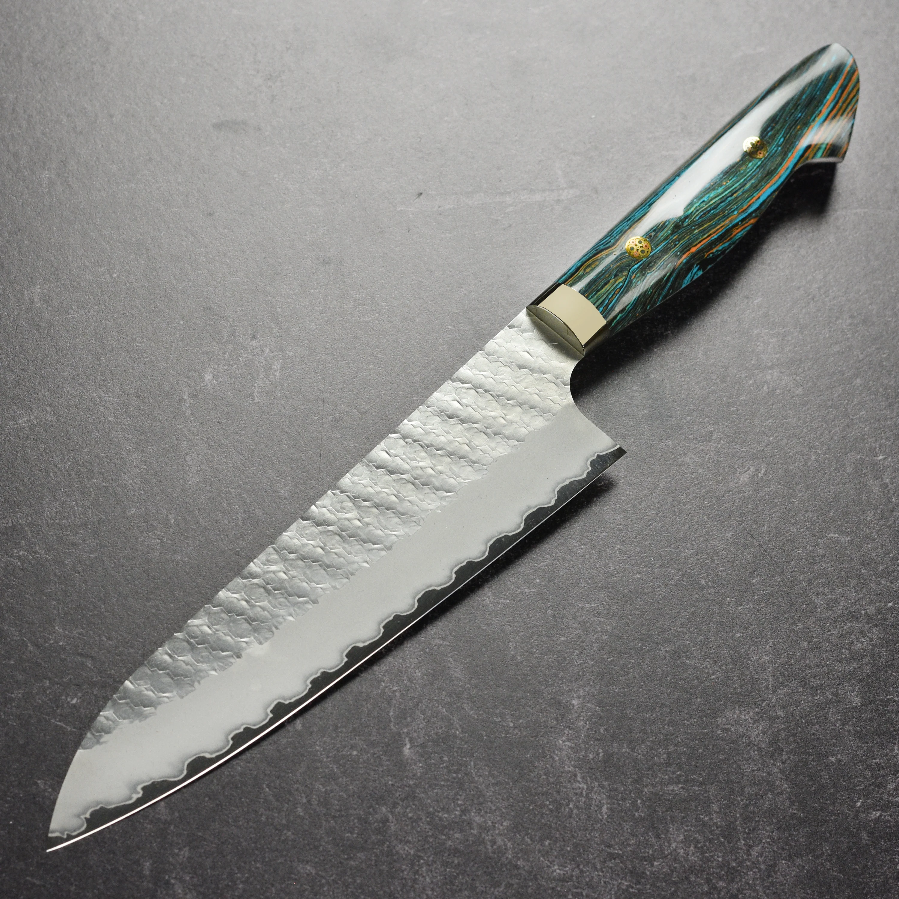 Nigara SG2 Migaki Tsuchime 8.25" Gyuto, Striped Turquoise - Image 6